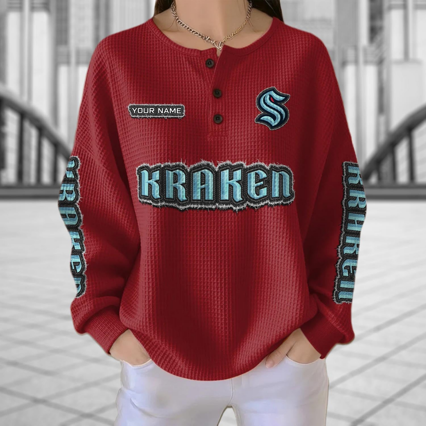 SEA x NHL Personalized Waffle Knit Henley Sweatshirt 2005 DatND DVT
