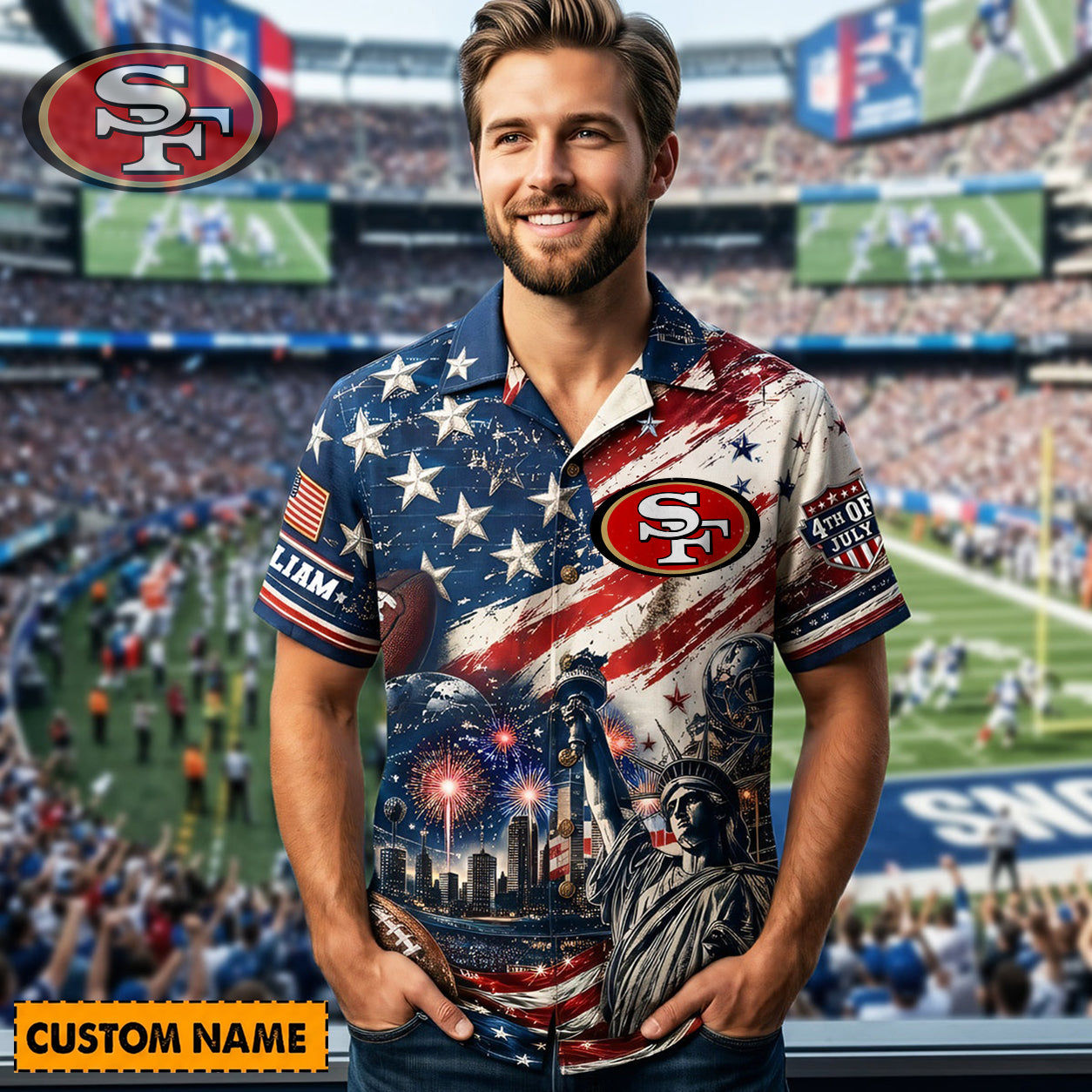 SF X PREMIUM NFL Personalized Proud American Hawaiian Shirt 190626