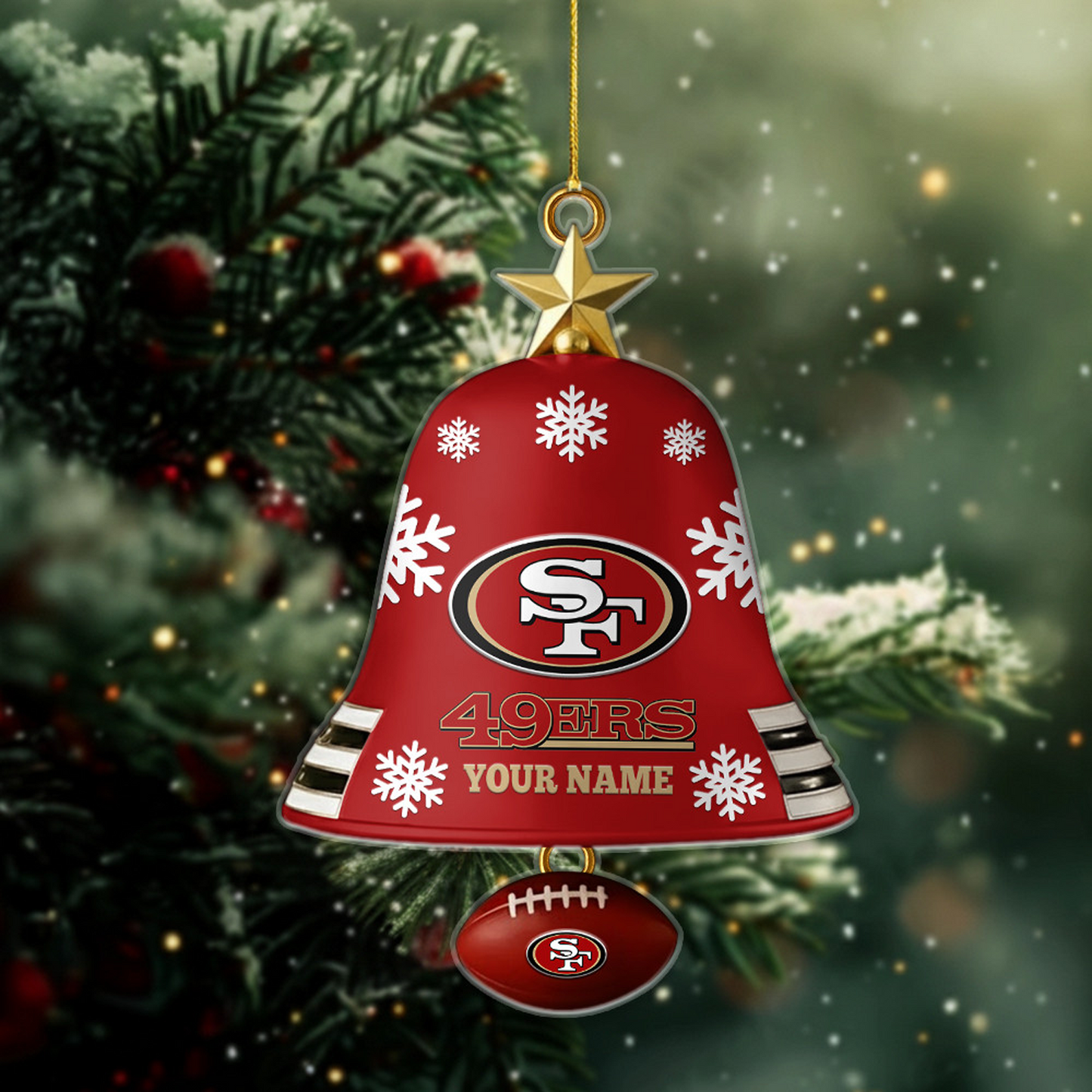 SF x NFL Christmas Bell Ornament Custom Any Name DatND DVT