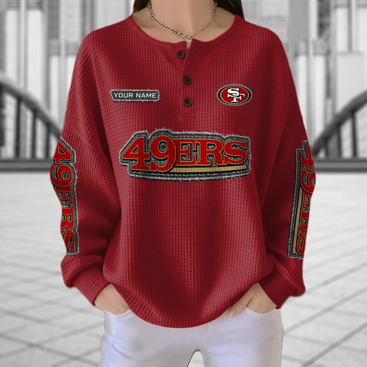 SF x NFL Personalized Waffle Knit Henley Sweatshirt 2005 DatND DVT