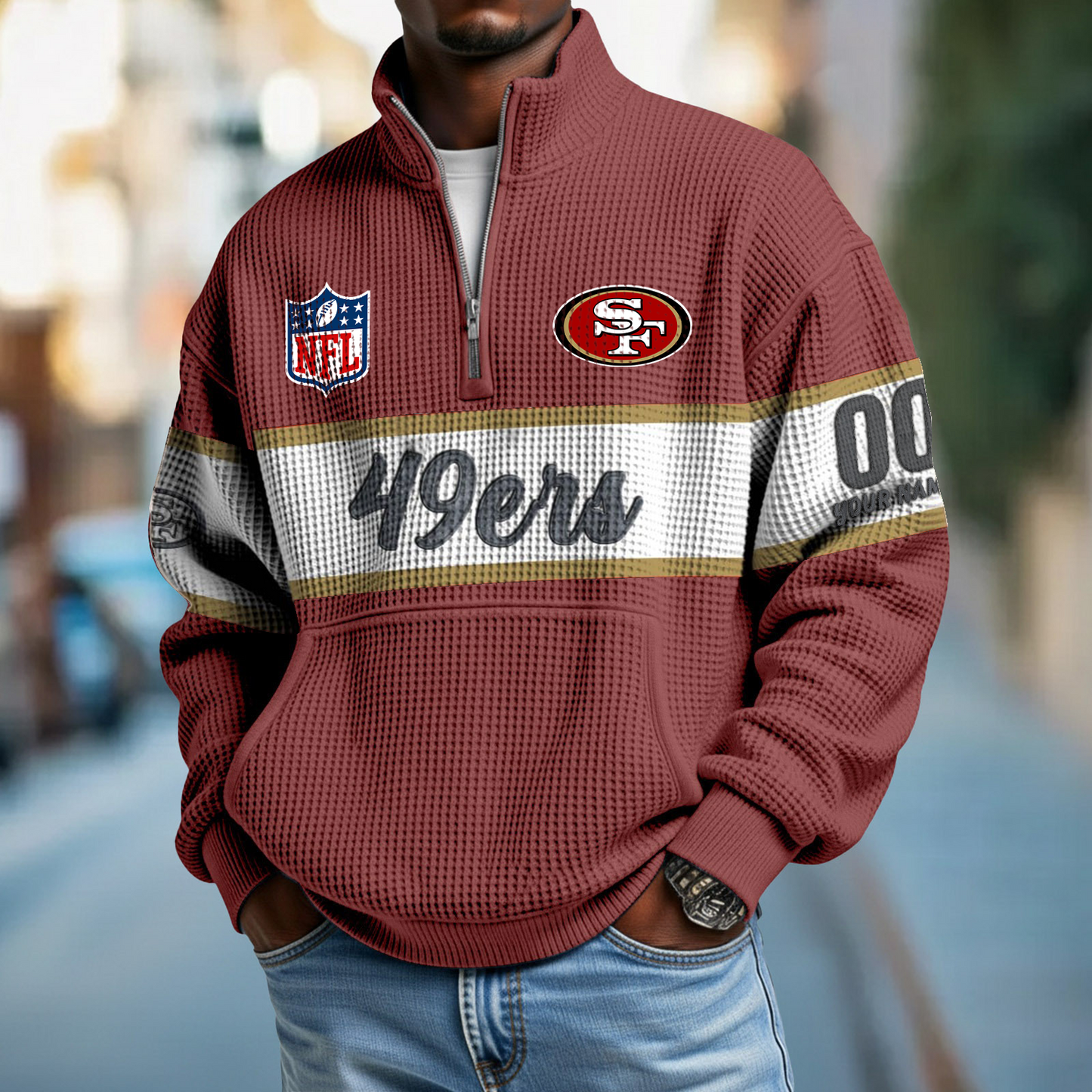 SF x NFL Quarter-Zip Waffle Pullover DATND TANTD