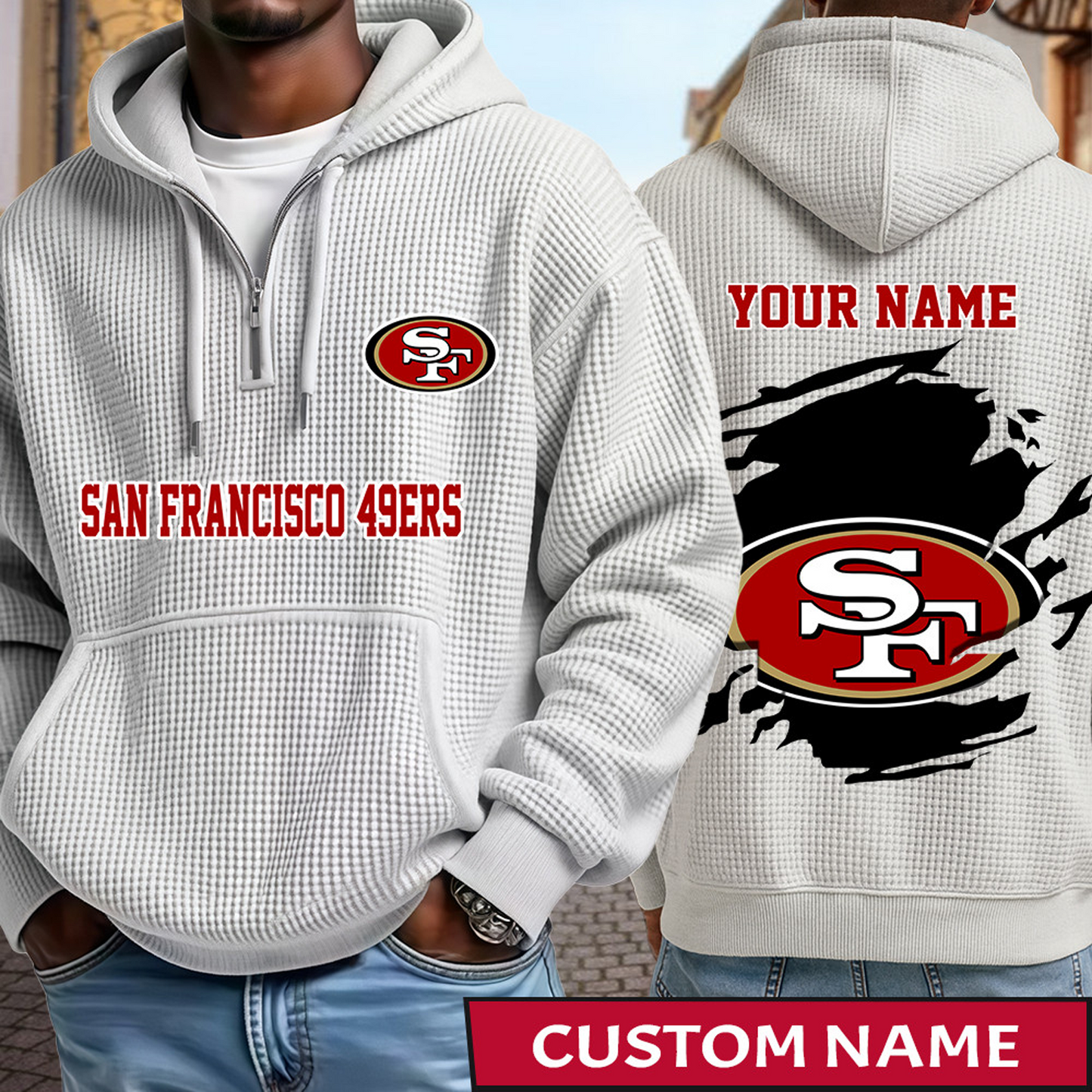 SF x NFL Waffle Half Zip Hoodie DATND TANTD