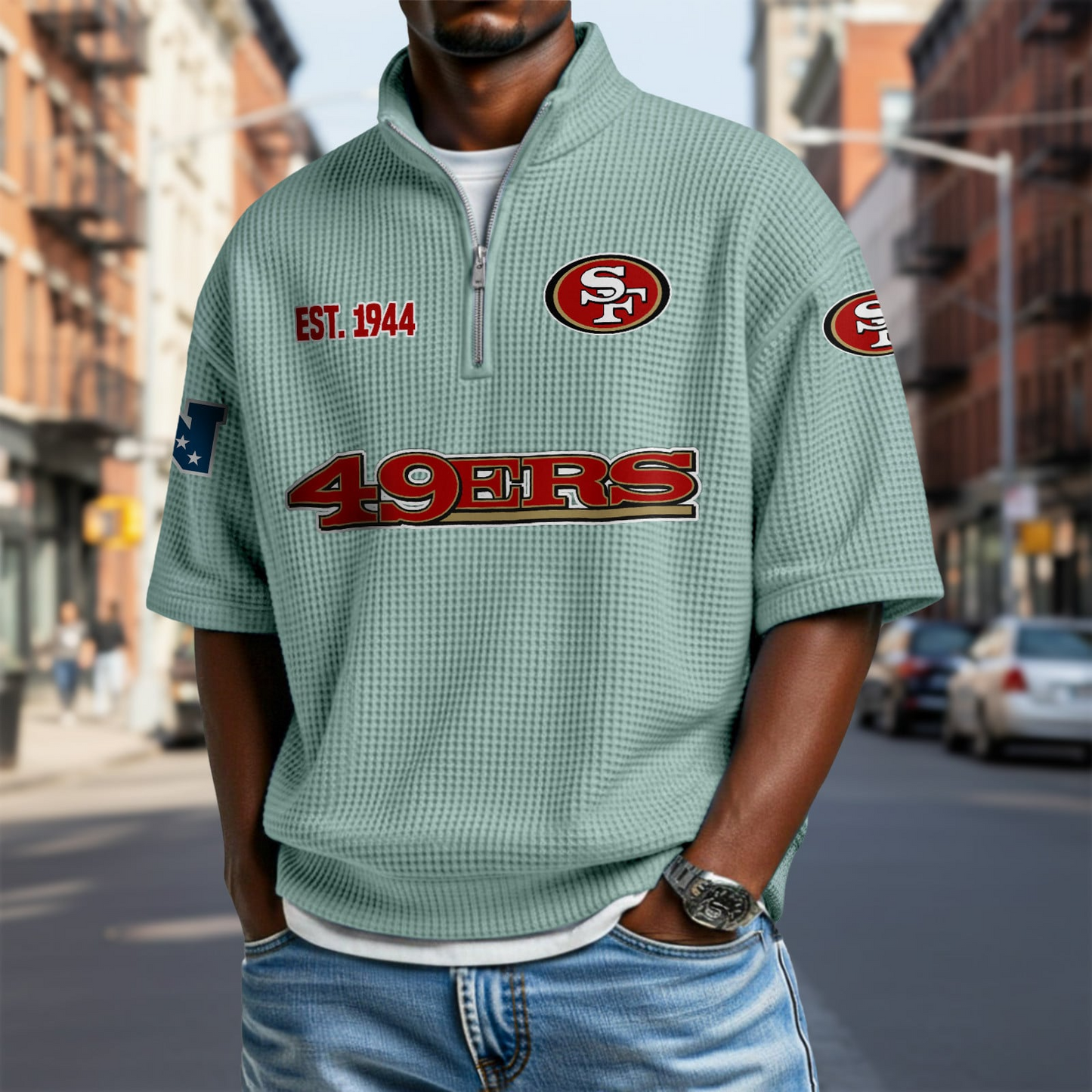 SF x NFL Waffle Short Sleeve Polo Shirt DatND DVT