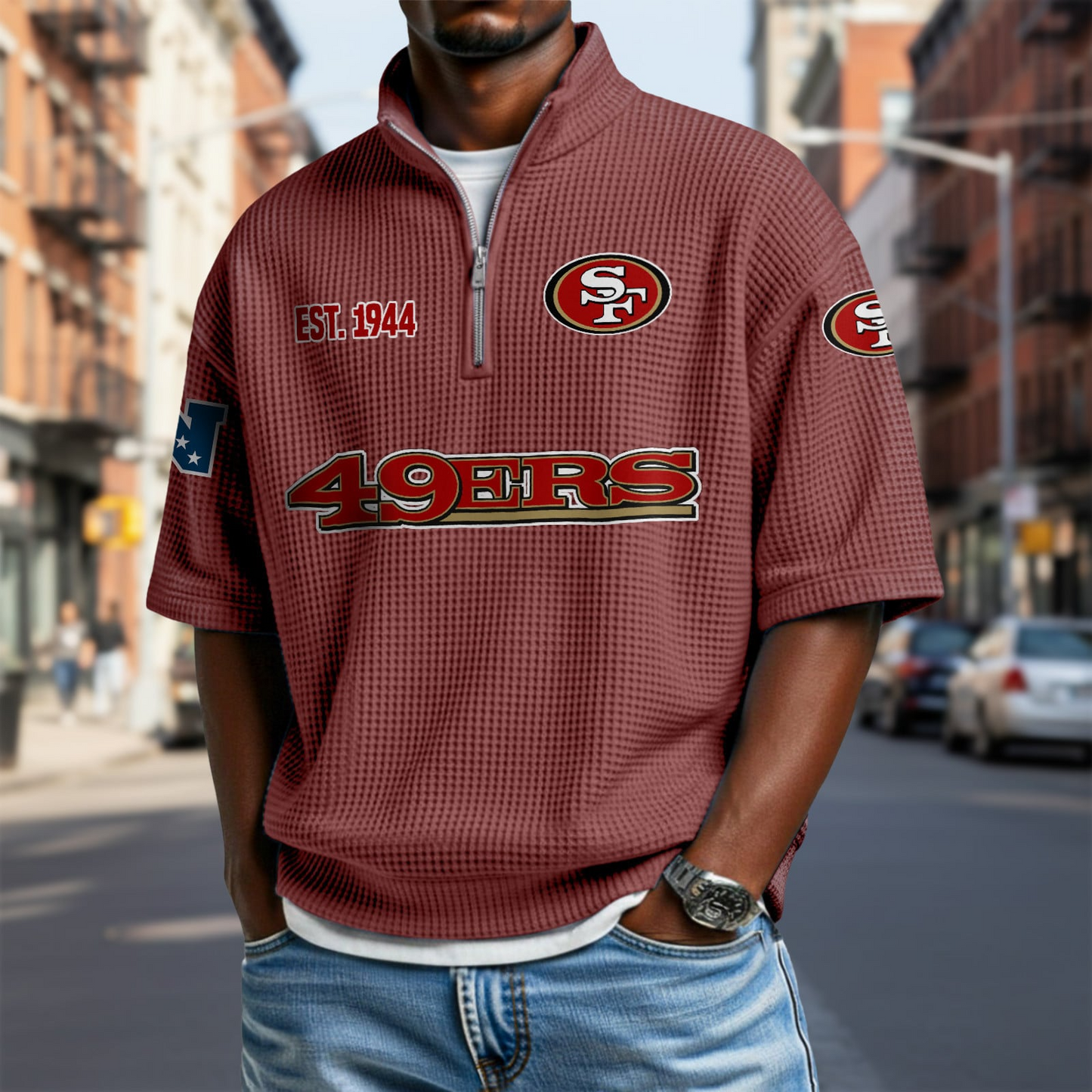SF x NFL Waffle Short Sleeve Polo Shirt DatND DVT