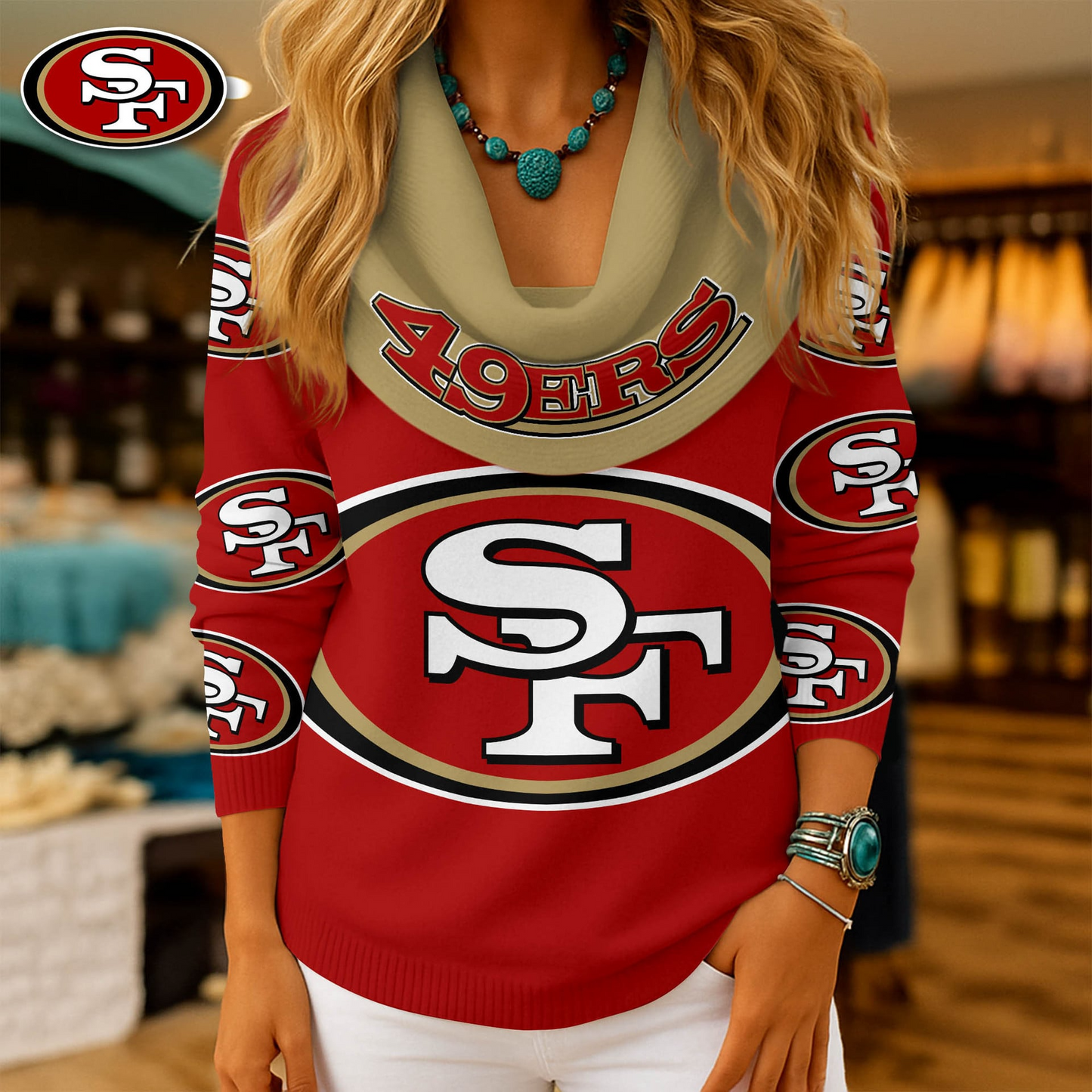 SF49 Premium NFL Fan Cowl Neck Sweater 3D Shirt DDT NTL