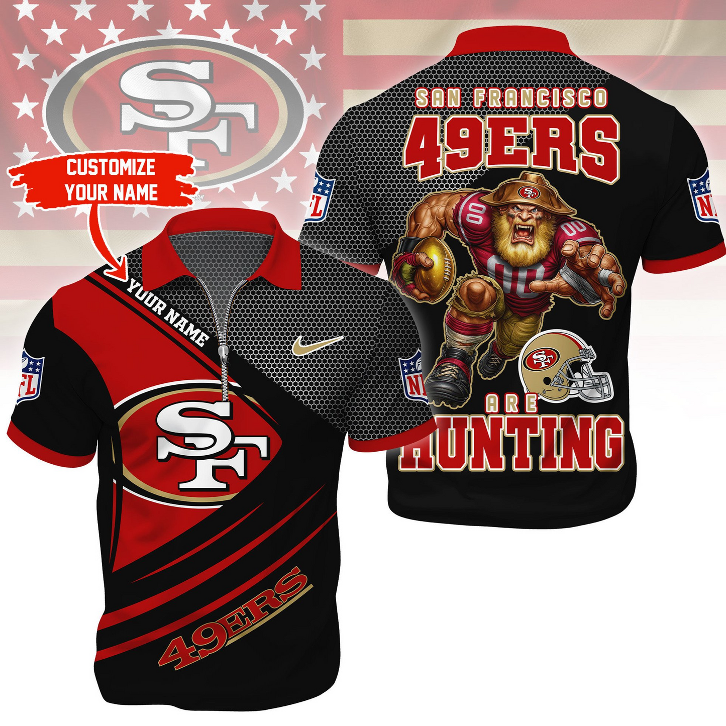 SF49 Premium NFL Game Day Polo With Zipper Shirt DDT NTL