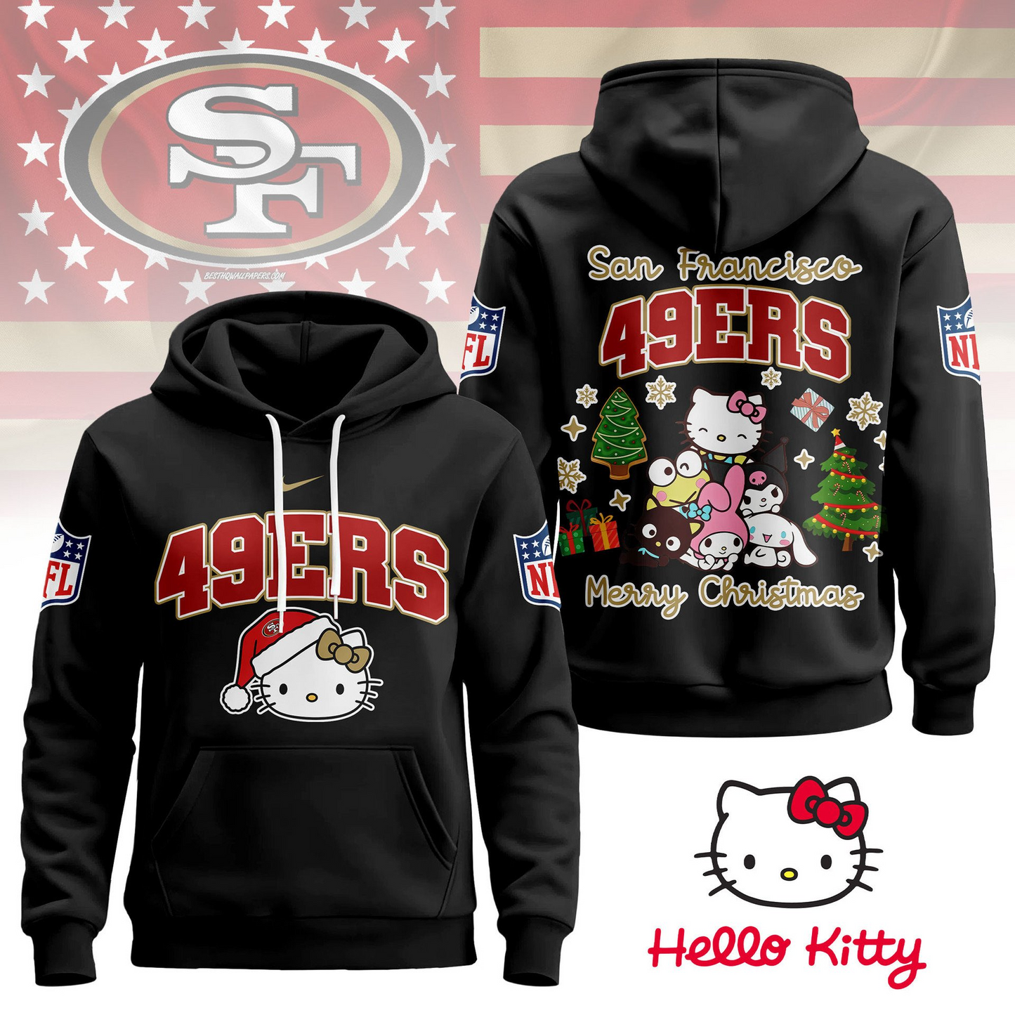 SF49 Premium NFL Hello Kitty Christmas 3D Hoodie DDT CTND