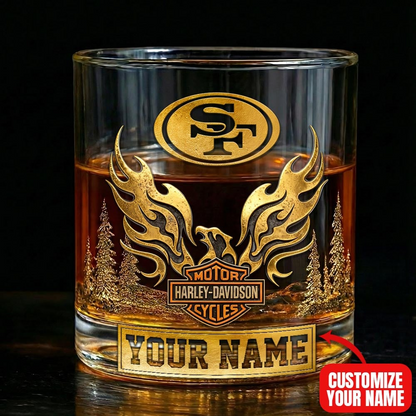 SF49 Premium NFL Motorcycle Personalized Whiskey Glass DDT NTL
