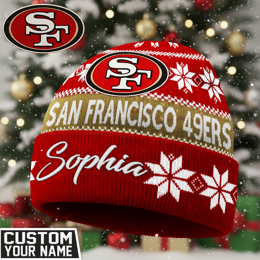 SF49 Premium NFL Personalized Football Beanie Hat DDT NTL
