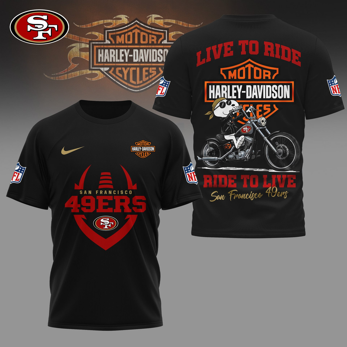 SF49 Premium NFL Snoopy Motorcycle 3D Shirt DDT CTND