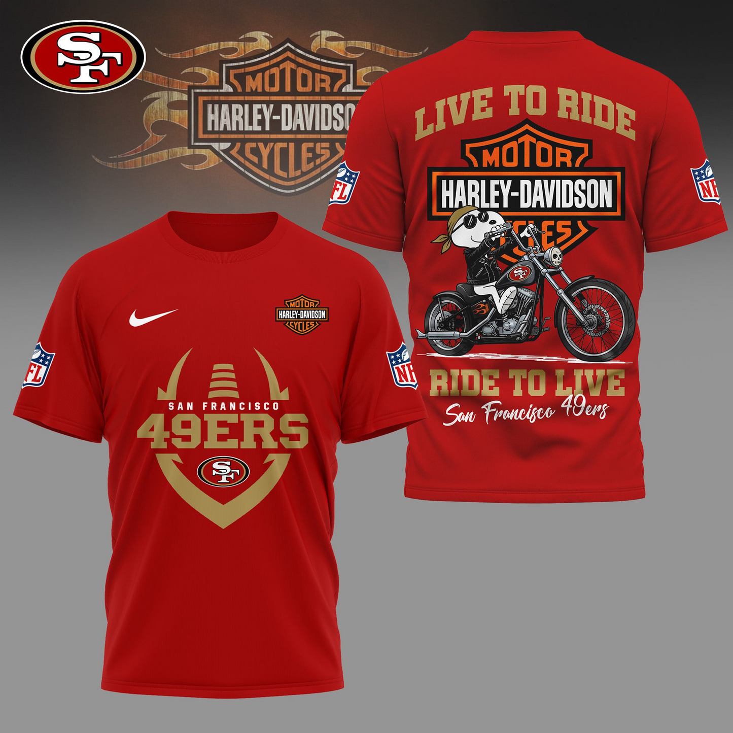 SF49 Premium NFL Snoopy Motorcycle 3D Shirt DDT CTND