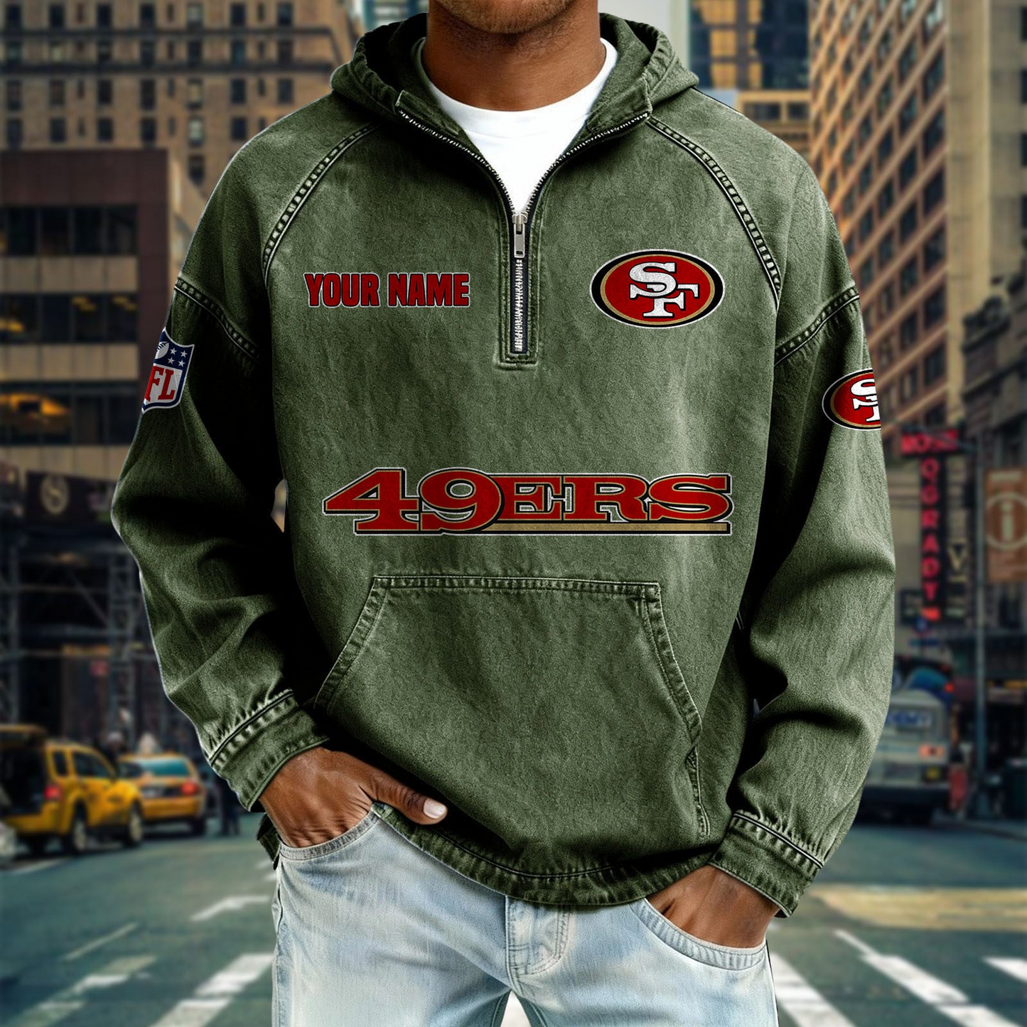 SF49 x NFL Denim Long - Sleeved Hooded Sweatshirt DDT NTL