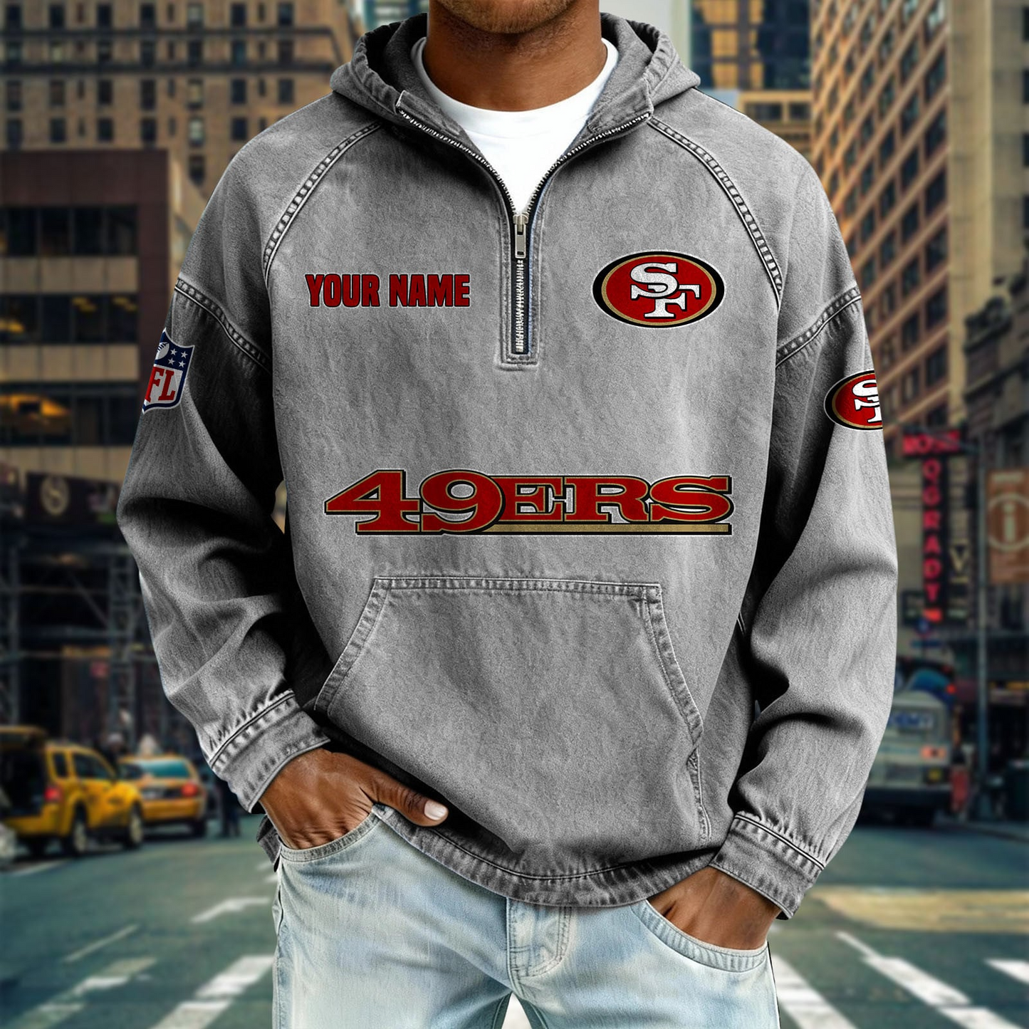 SF49 x NFL Denim Long - Sleeved Hooded Sweatshirt DDT NTL