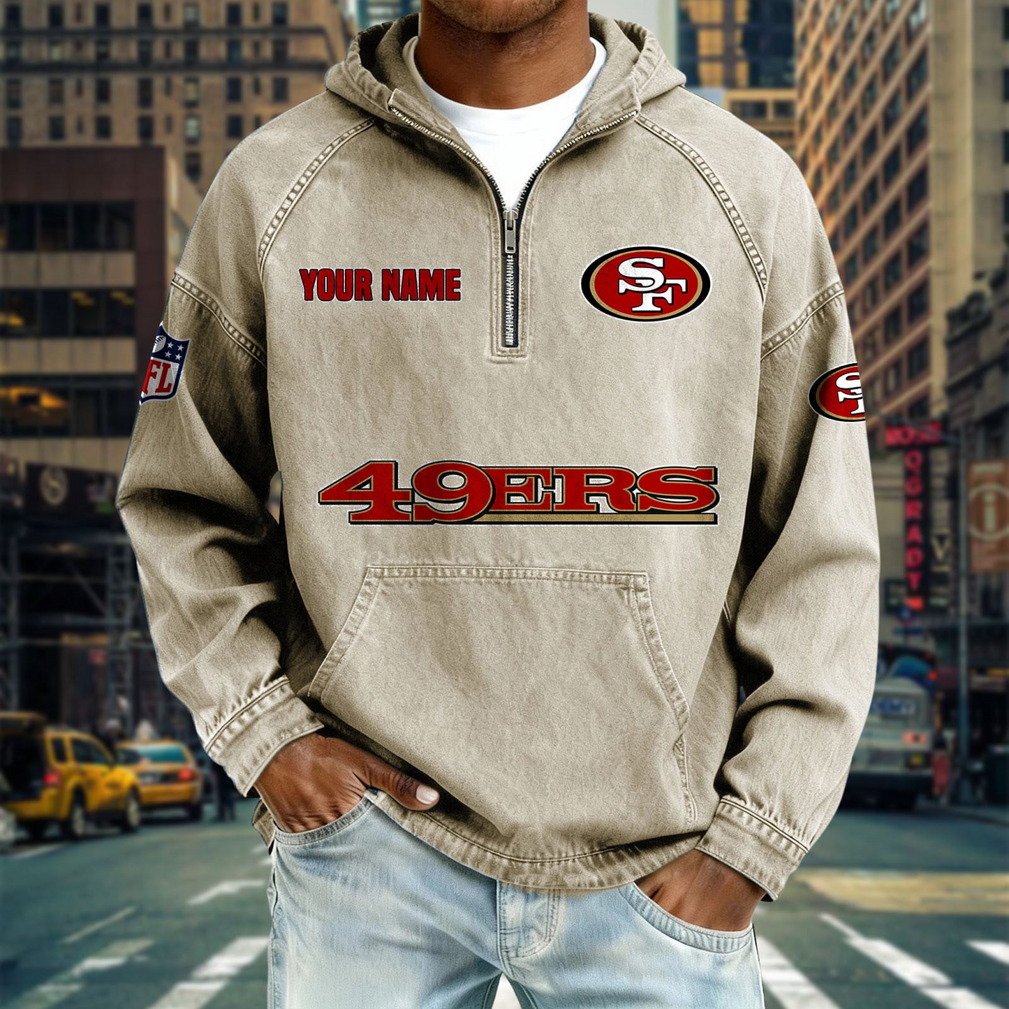 SF49 x NFL Denim Long - Sleeved Hooded Sweatshirt DDT NTL