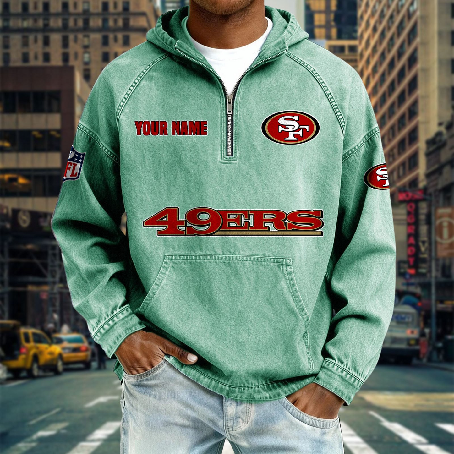 SF49 x NFL Denim Long - Sleeved Hooded Sweatshirt DDT NTL