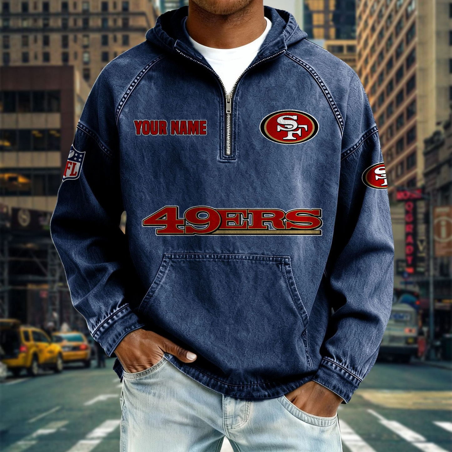 SF49 x NFL Denim Long - Sleeved Hooded Sweatshirt DDT NTL