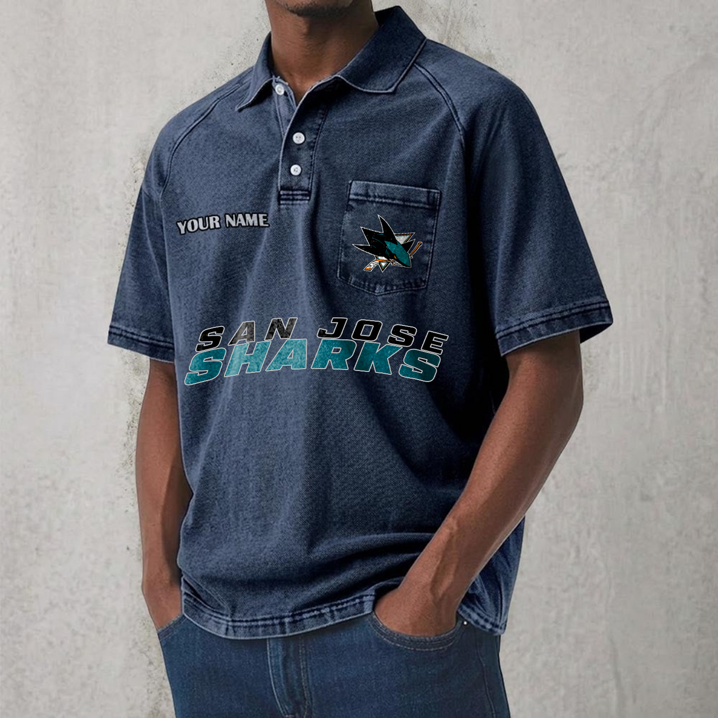 SJS x NHL Men's Distressed Turn-Down Collar Polo DATND TANTD 250526