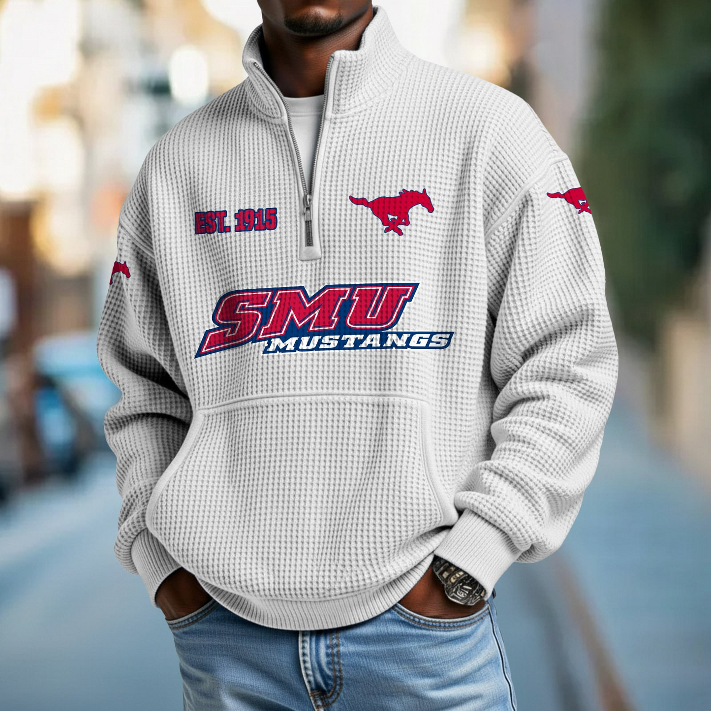 SMU x College Football - Waffle Stand Collar Half Zip Sweatshirt DatND DVT