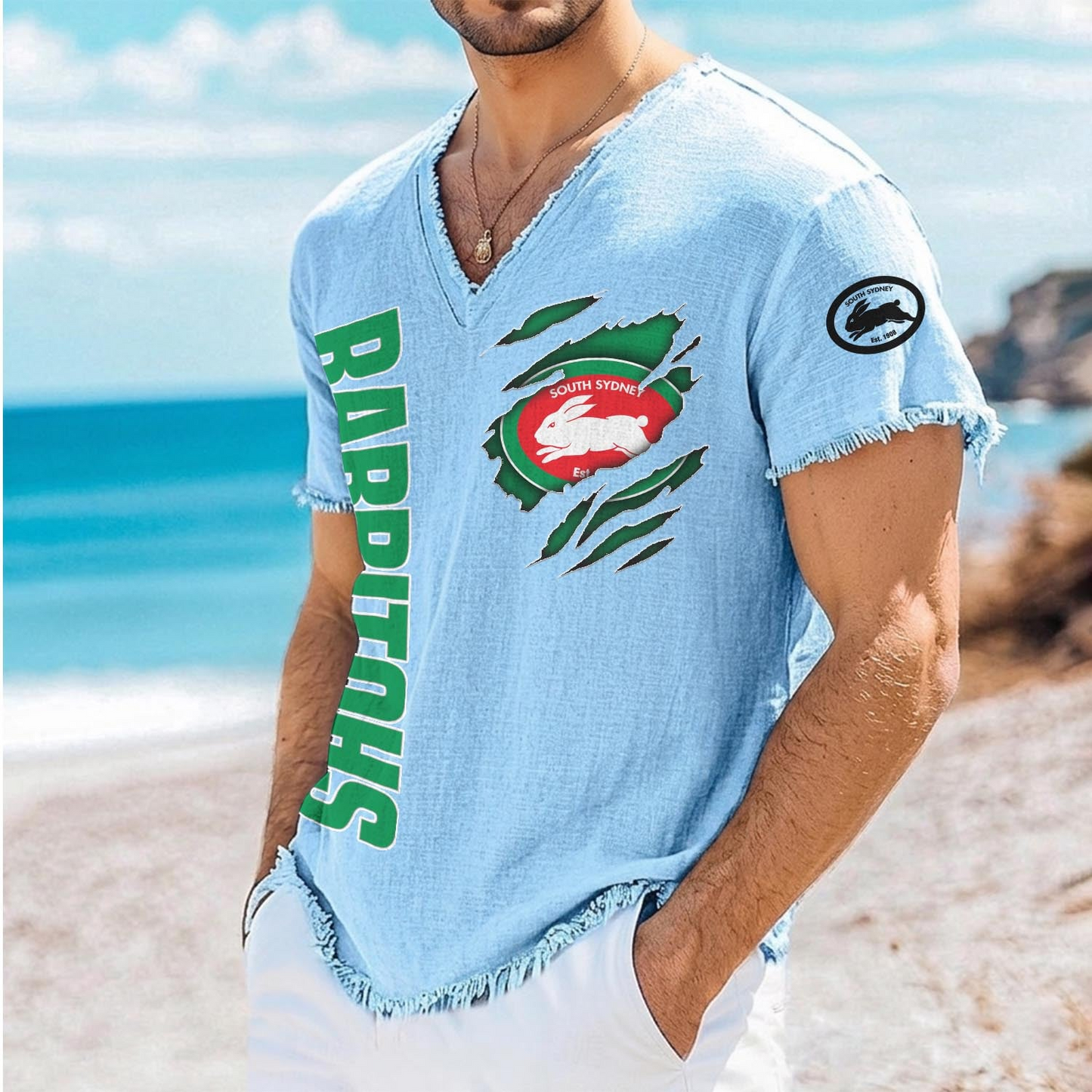 SOU x NRL V-Neck Linen Beach Shirt 1905 DatND DVT
