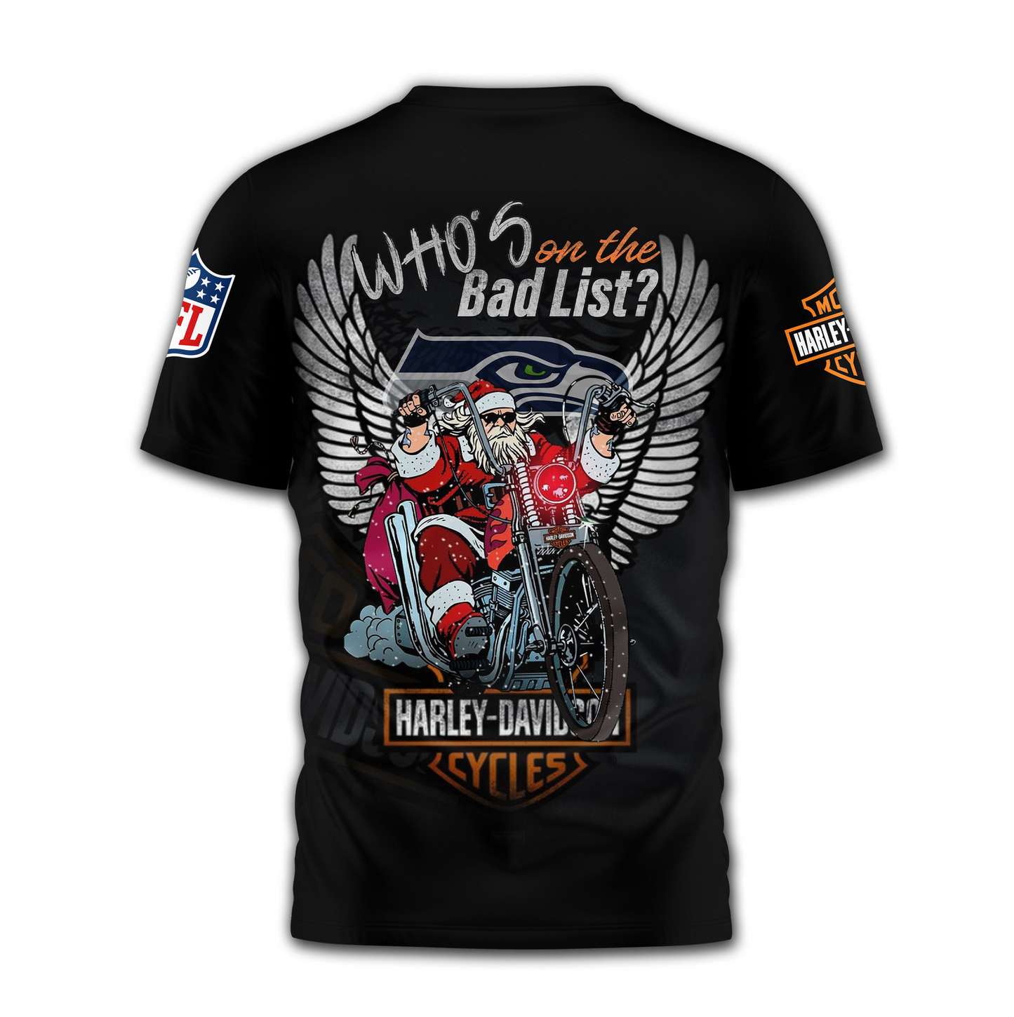 SS Premium NFL Harley-Davidson Santa Claus 3D Shirt DDT NTL