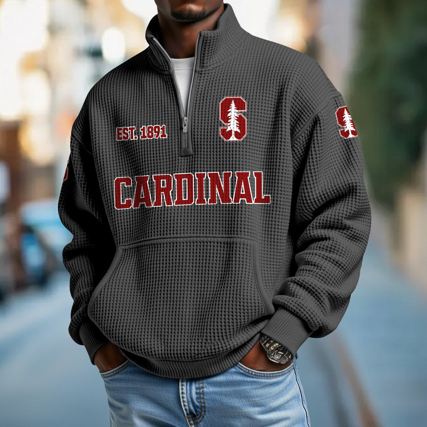 STAN x College Football - Waffle Stand Collar Half Zip Sweatshirt DatND DVT