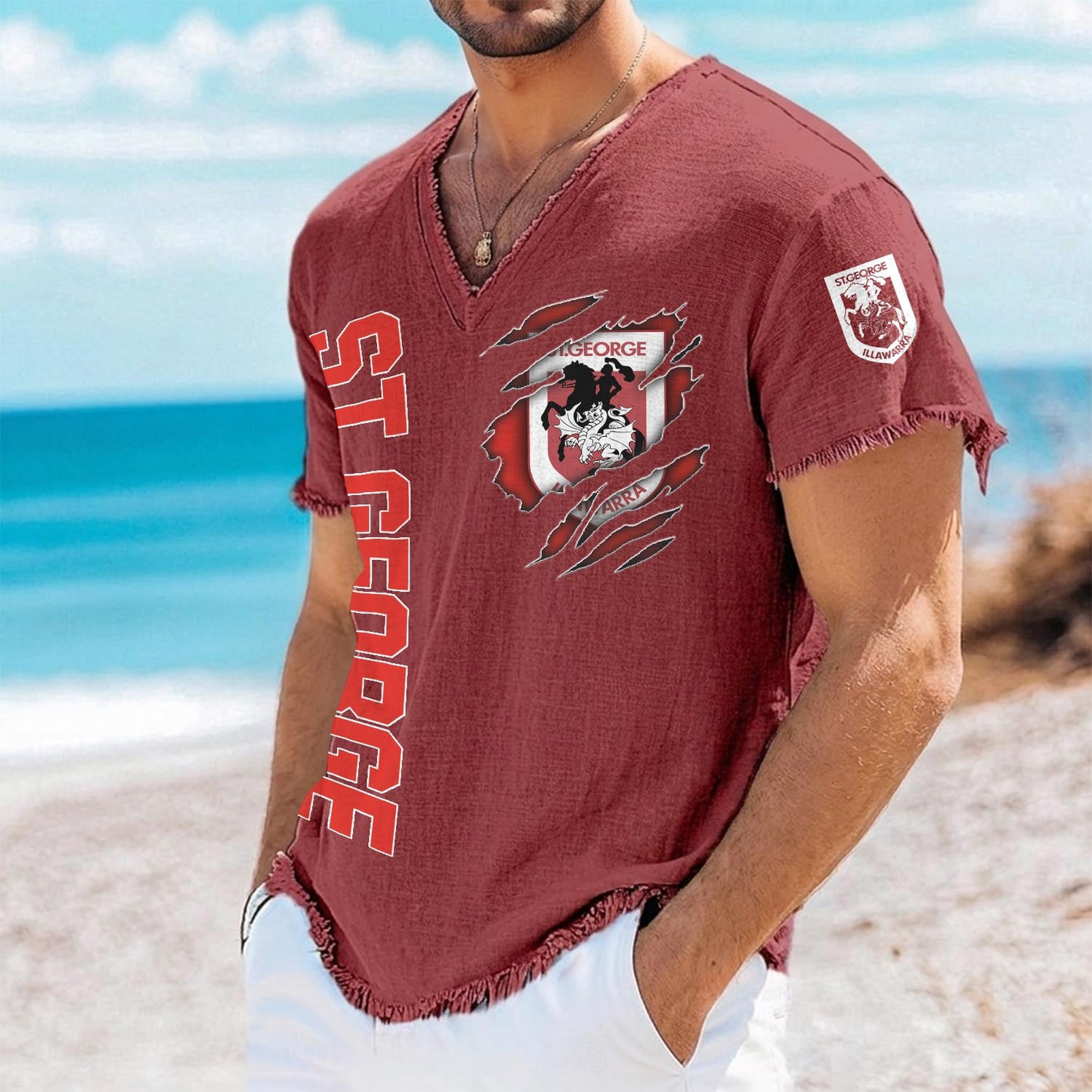 STG x NRL V-Neck Linen Beach Shirt 1905 DatND DVT
