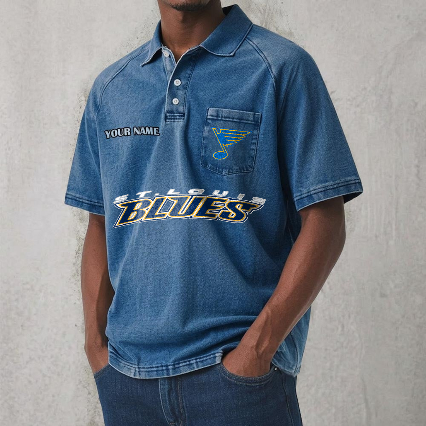 STL x NHL Men's Distressed Turn-Down Collar Polo DATND TANTD 250526