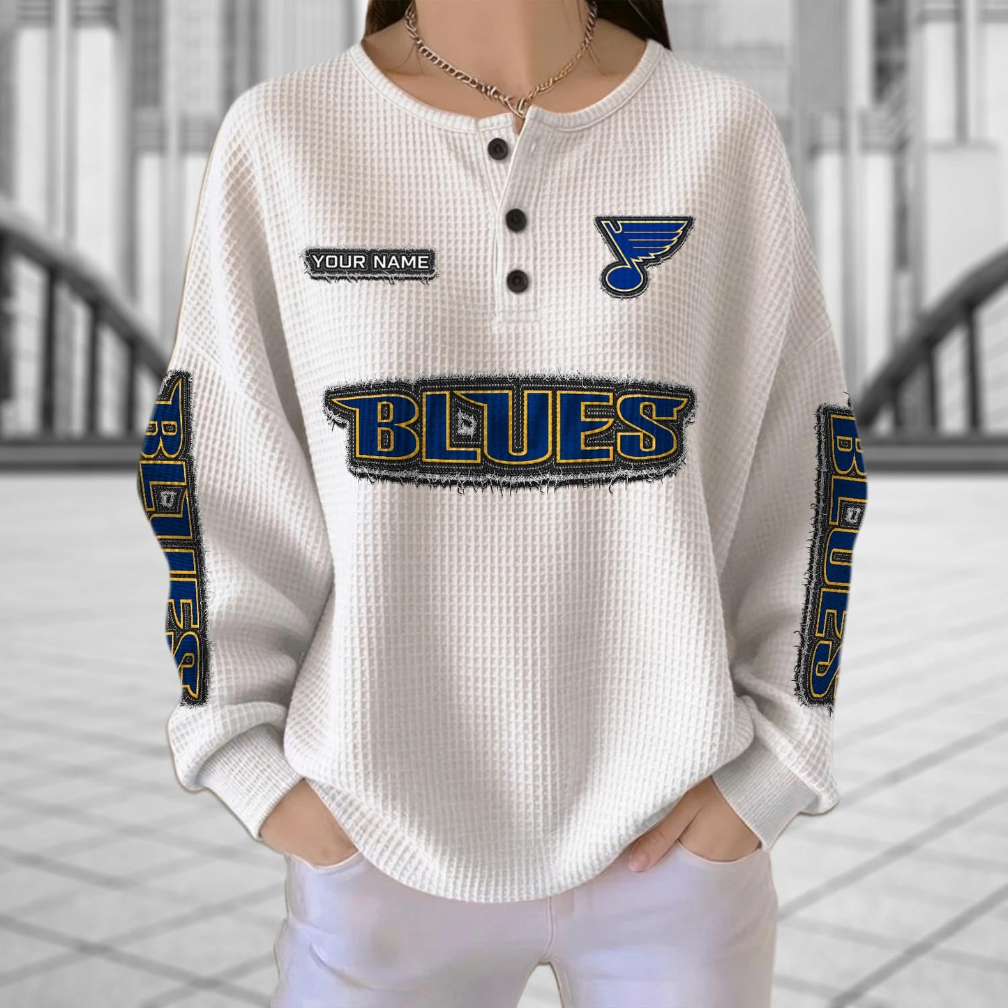 STL x NHL Personalized Waffle Knit Henley Sweatshirt 2005 DatND DVT