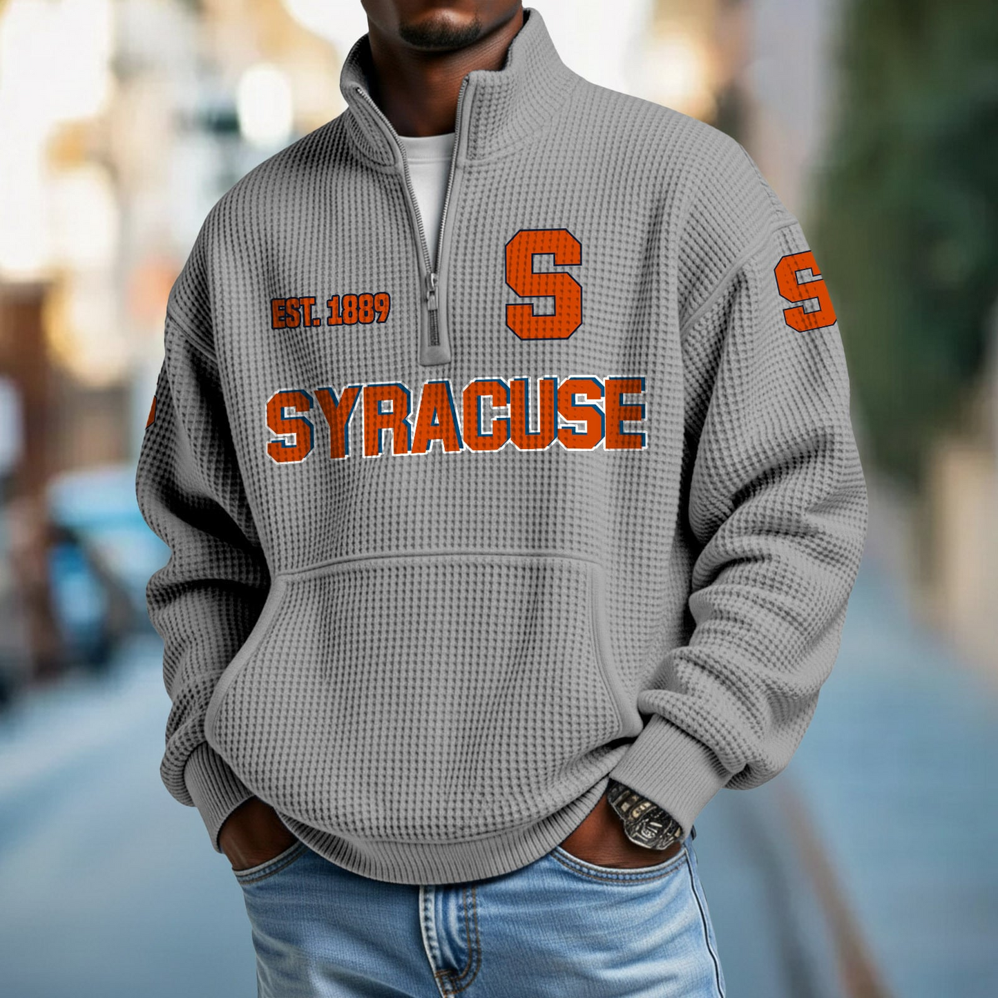 SYR x College Football - Waffle Stand Collar Half Zip Sweatshirt DatND DVT