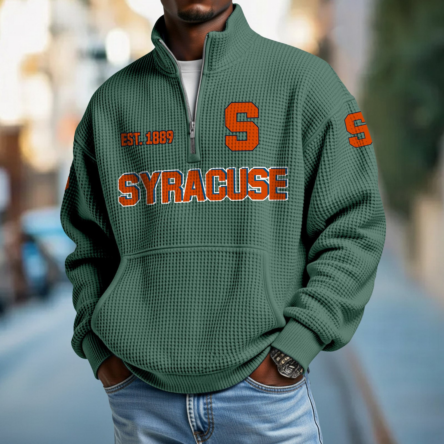 SYR x College Football - Waffle Stand Collar Half Zip Sweatshirt DatND DVT