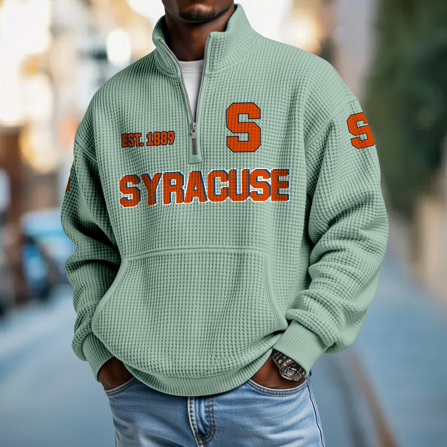 SYR x College Football - Waffle Stand Collar Half Zip Sweatshirt DatND DVT
