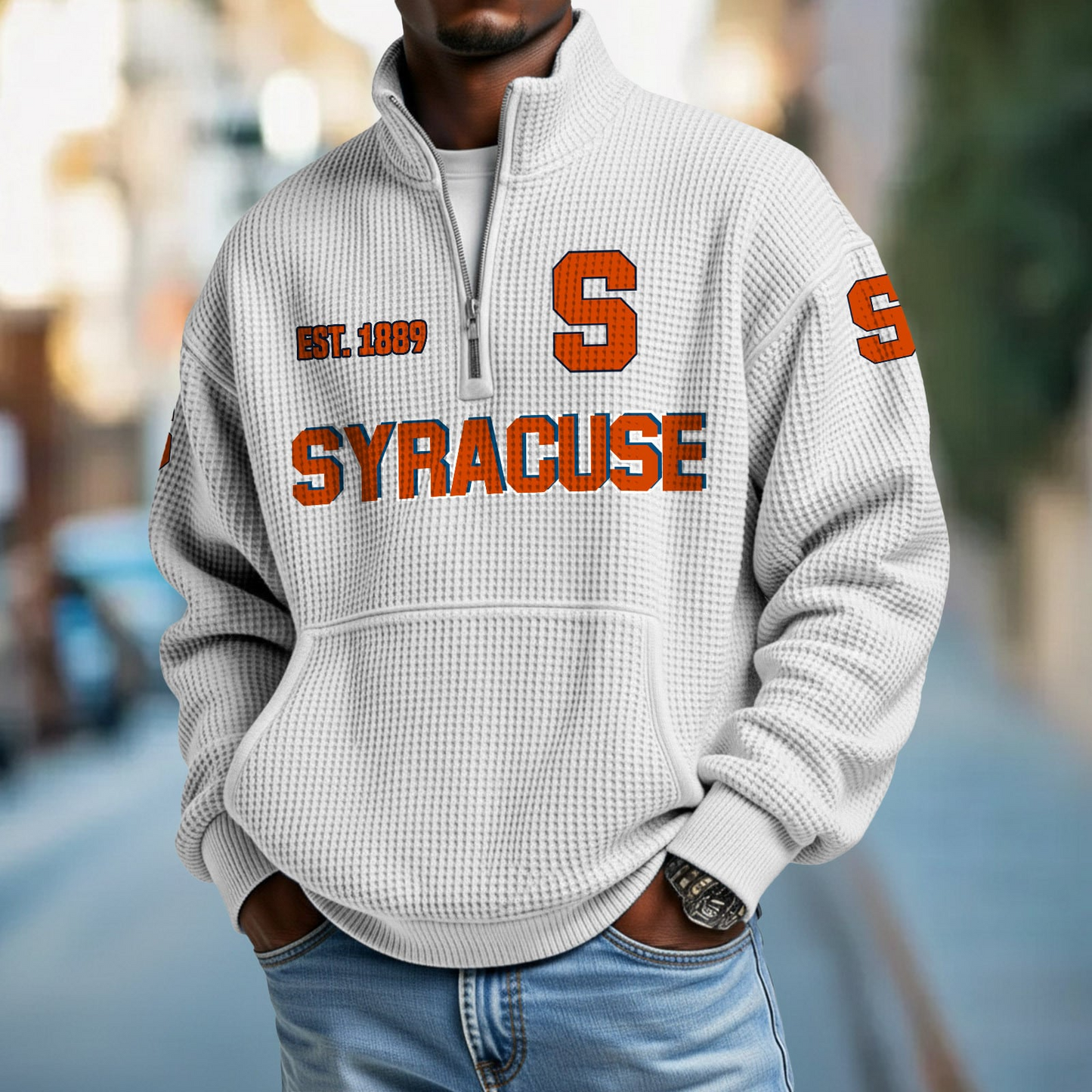 SYR x College Football - Waffle Stand Collar Half Zip Sweatshirt DatND DVT