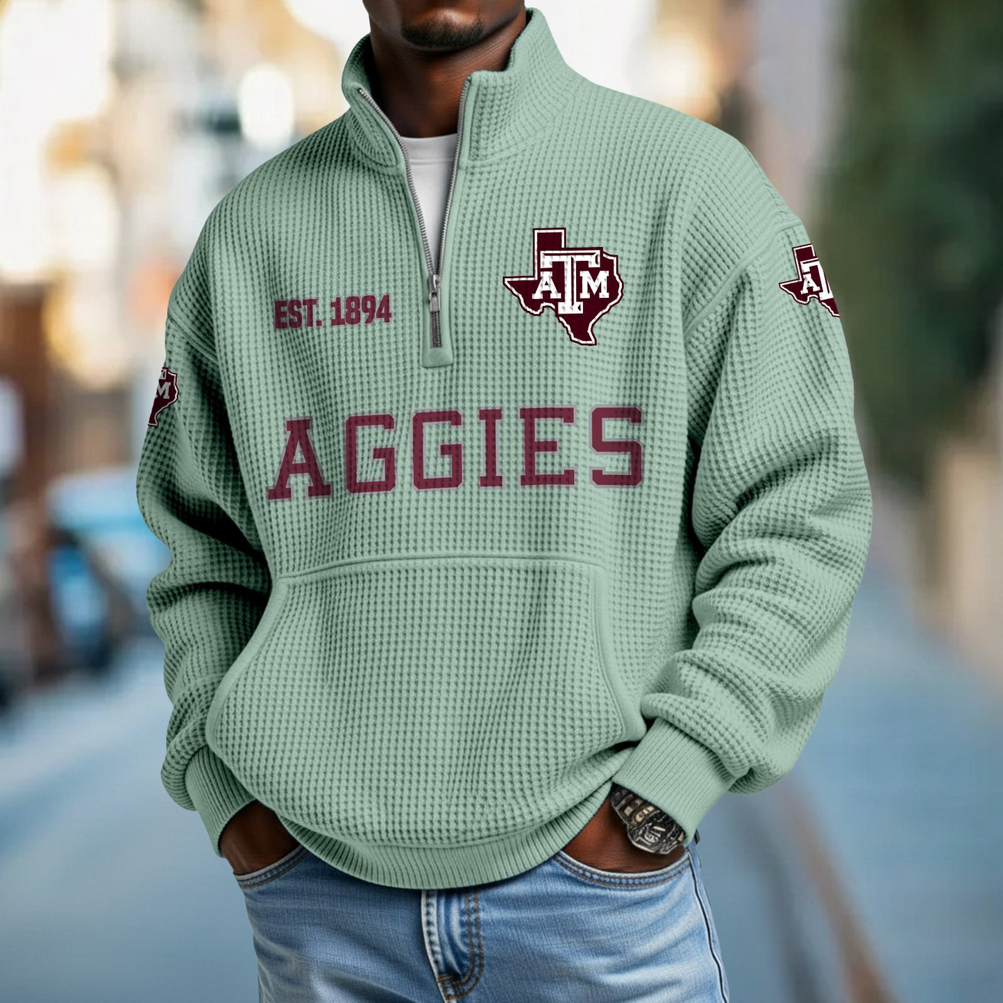 TAMU x College Football - Waffle Stand Collar Half Zip Sweatshirt DatND DVT
