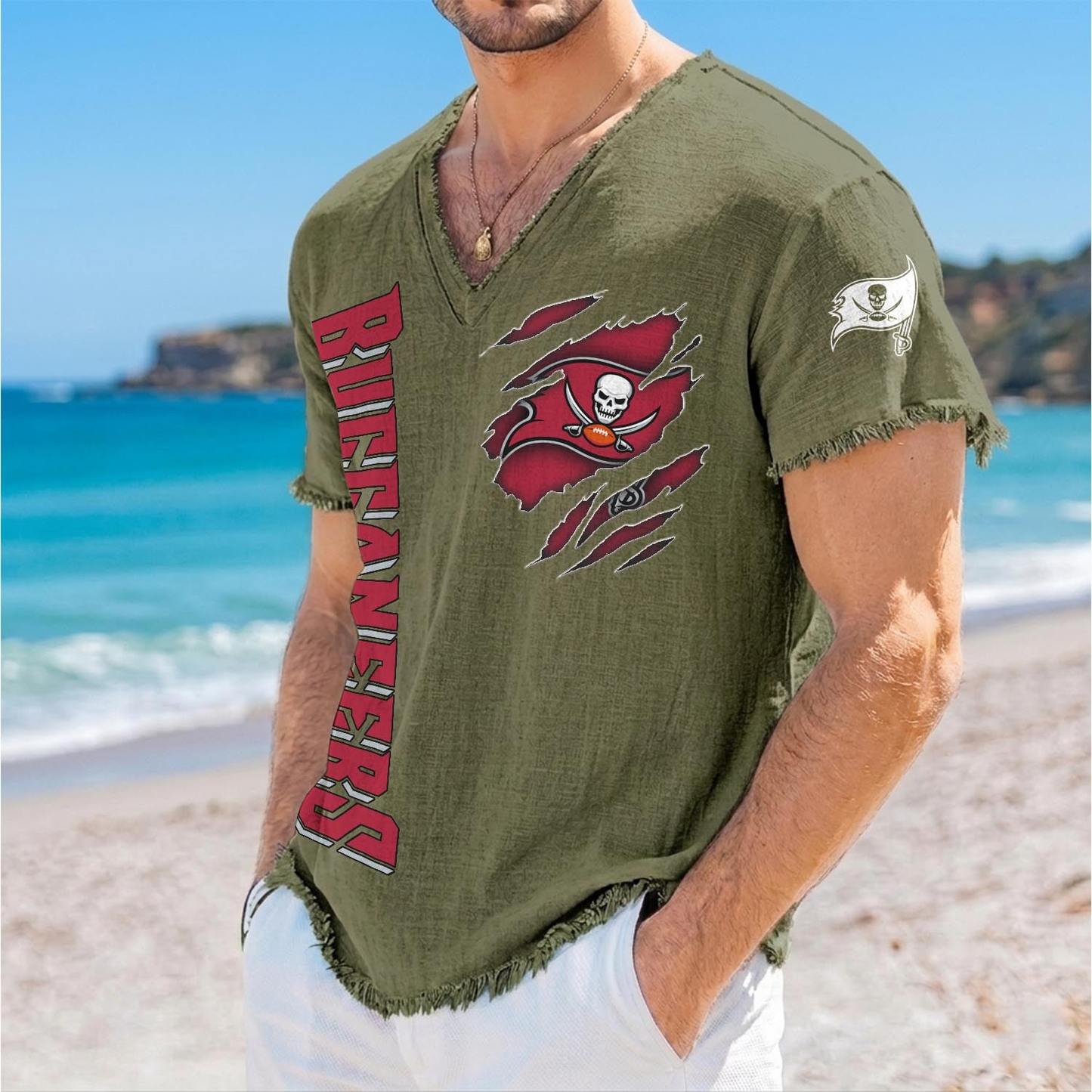 TB x NFL V-Neck Linen Beach Shirt 1905 DatND DVT