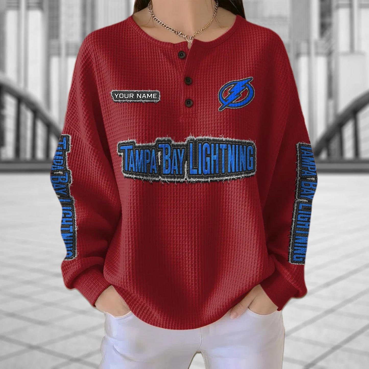 TBL x NHL Personalized Waffle Knit Henley Sweatshirt 2005 DatND DVT