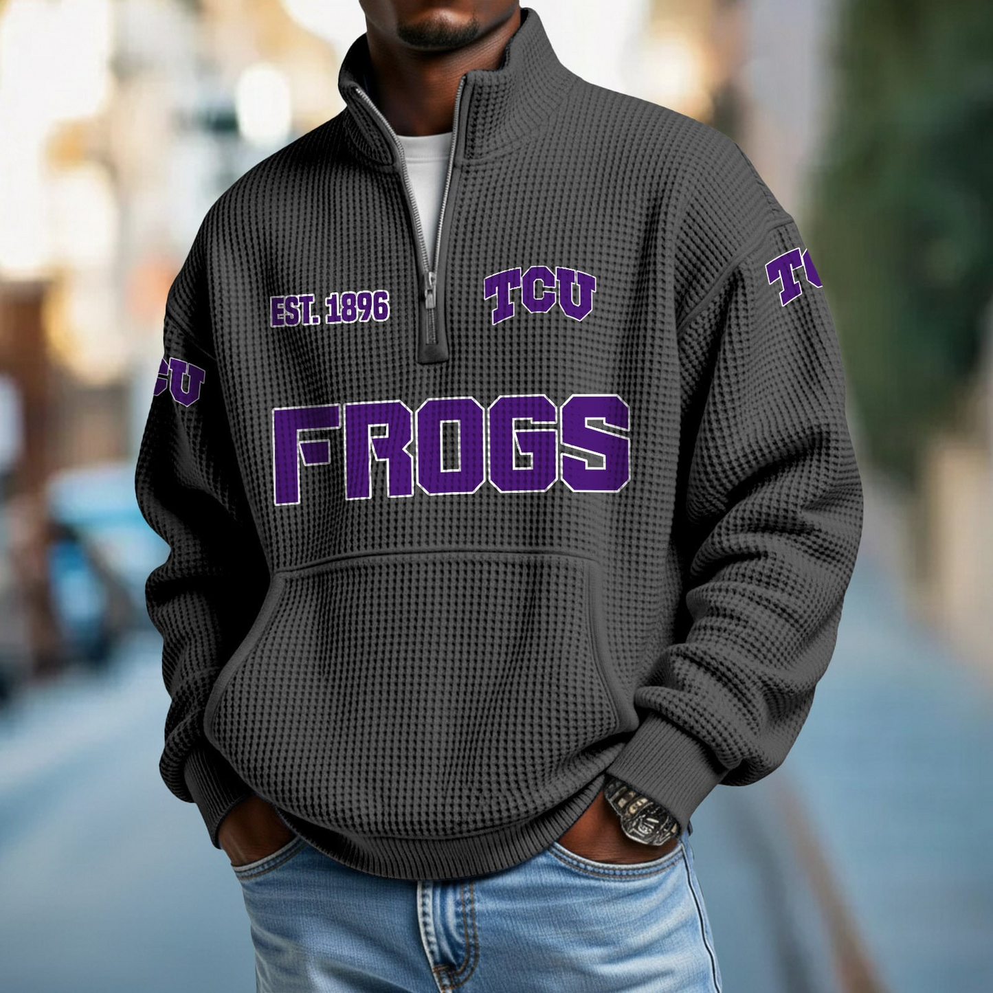 TCU x College Football - Waffle Stand Collar Half Zip Sweatshirt DatND DVT