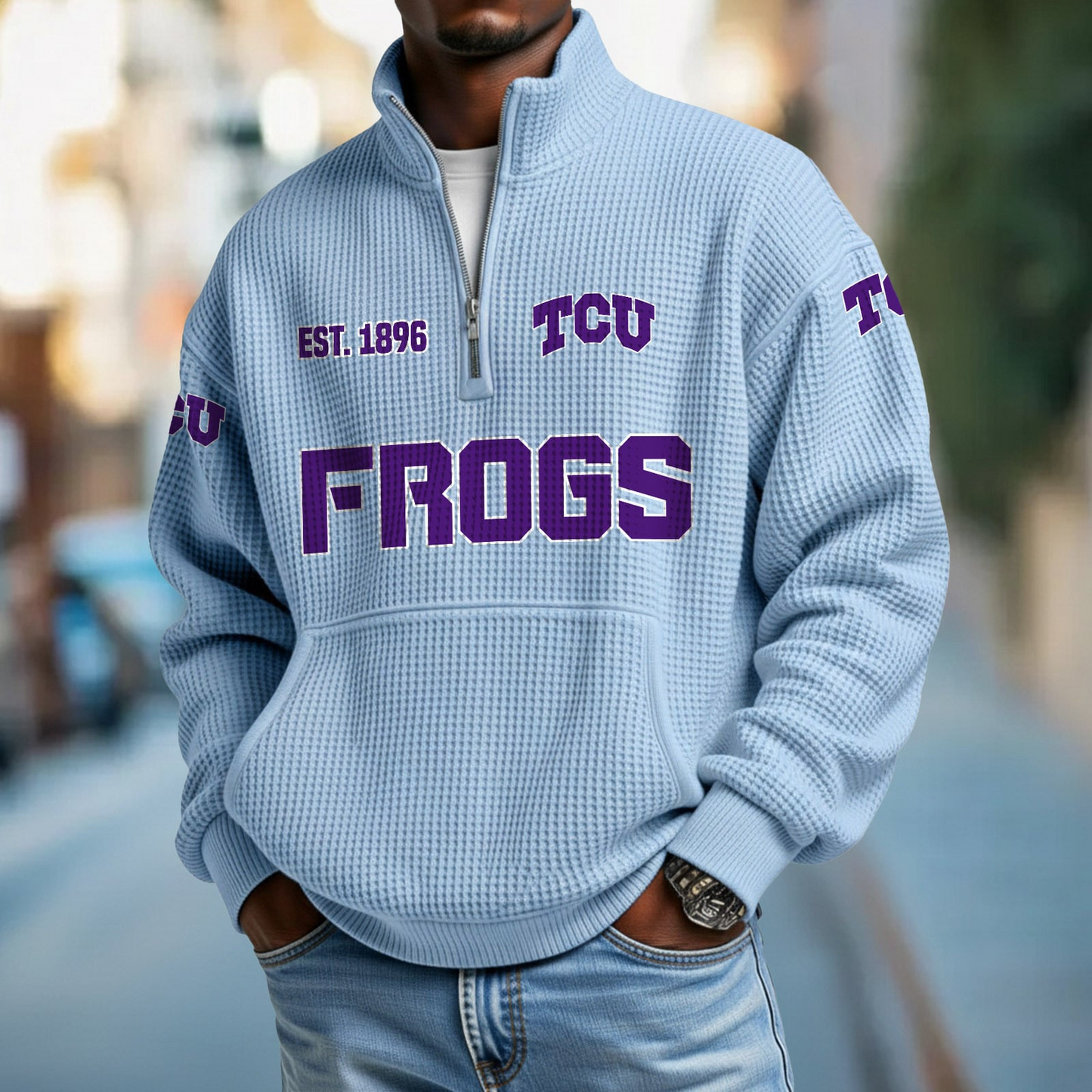 TCU x College Football - Waffle Stand Collar Half Zip Sweatshirt DatND DVT