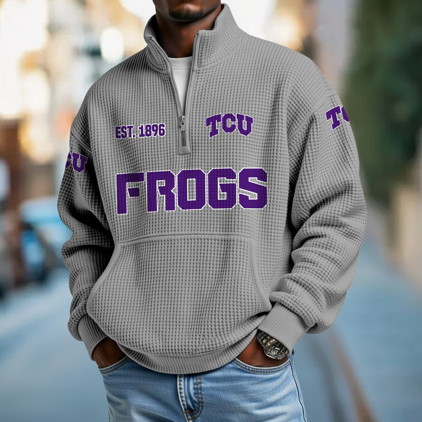 TCU x College Football - Waffle Stand Collar Half Zip Sweatshirt DatND DVT