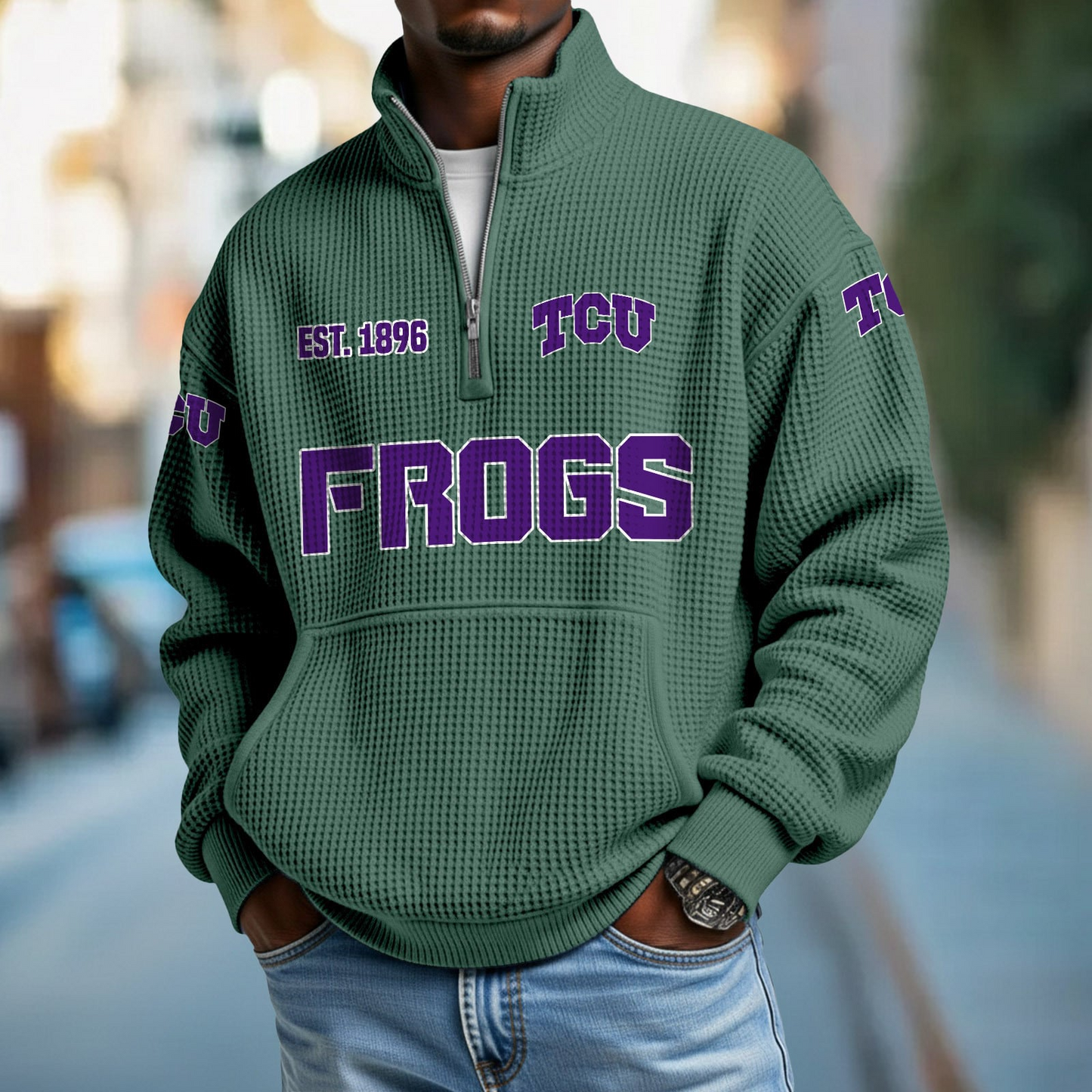 TCU x College Football - Waffle Stand Collar Half Zip Sweatshirt DatND DVT