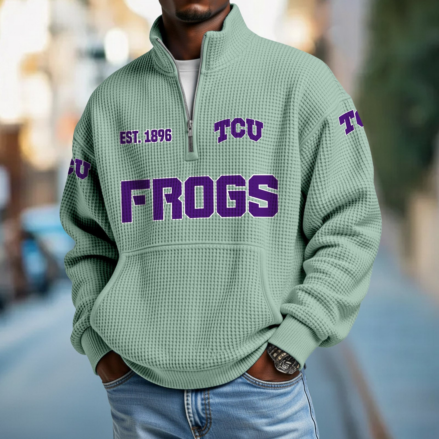 TCU x College Football - Waffle Stand Collar Half Zip Sweatshirt DatND DVT