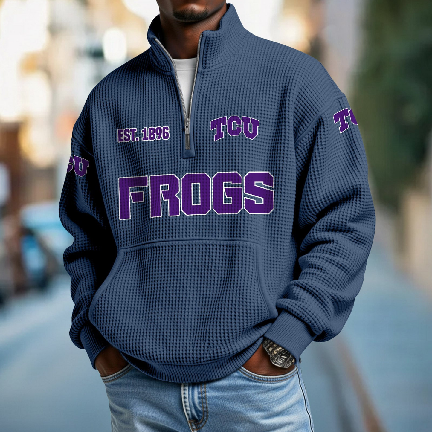 TCU x College Football - Waffle Stand Collar Half Zip Sweatshirt DatND DVT