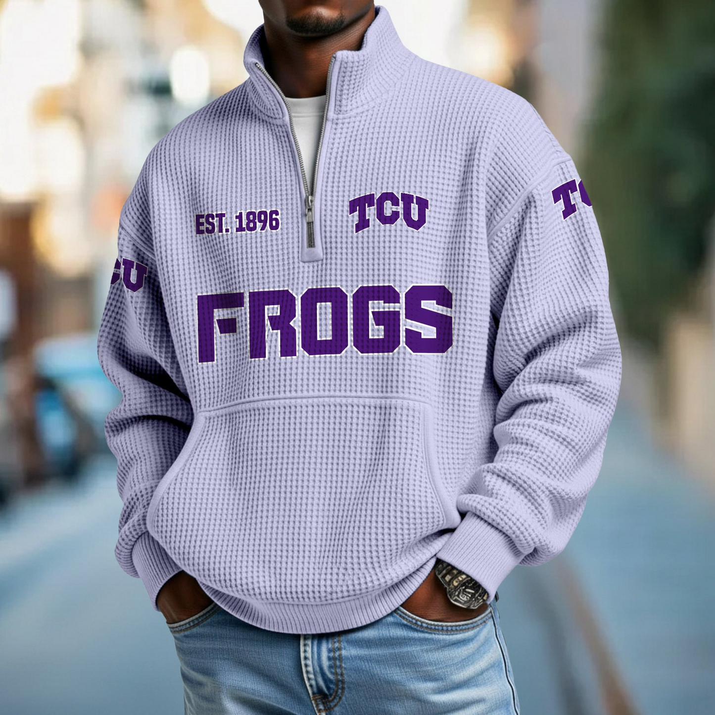TCU x College Football - Waffle Stand Collar Half Zip Sweatshirt DatND DVT