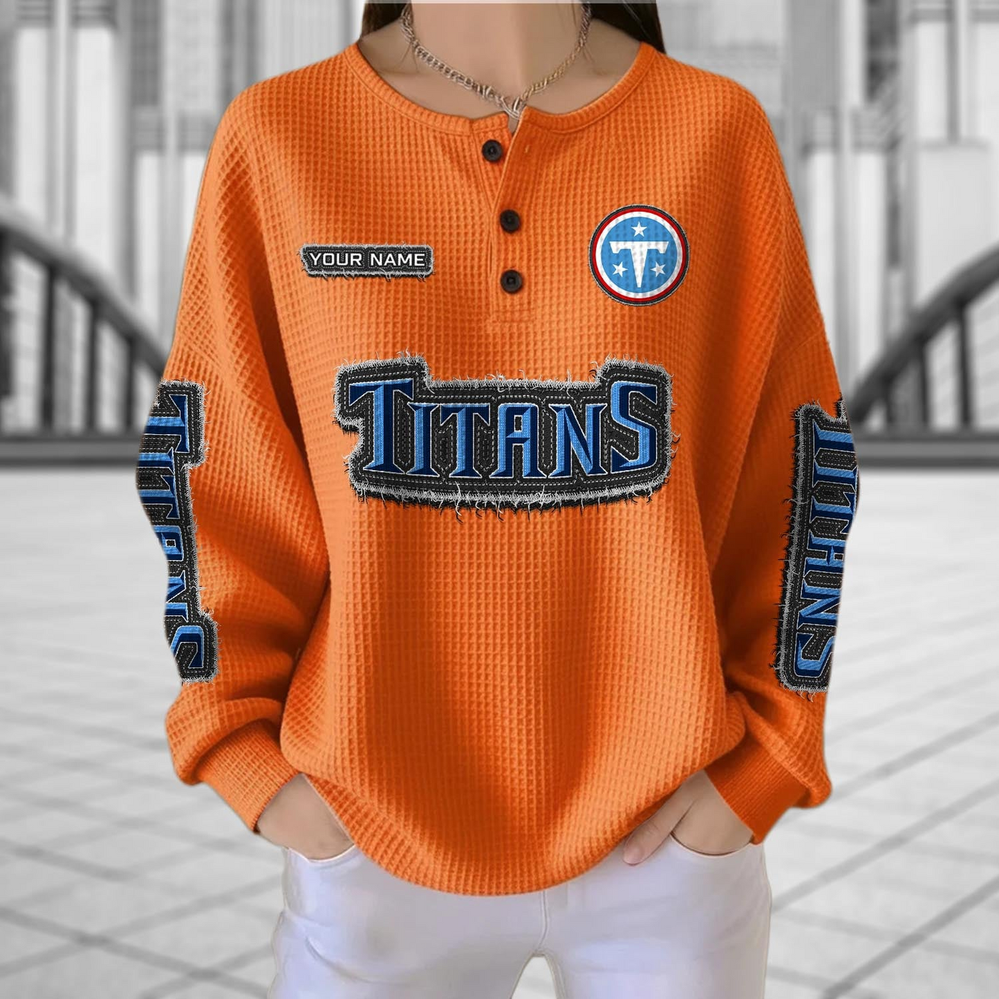 TEN x NFL Personalized Waffle Knit Henley Sweatshirt 2005 DatND DVT