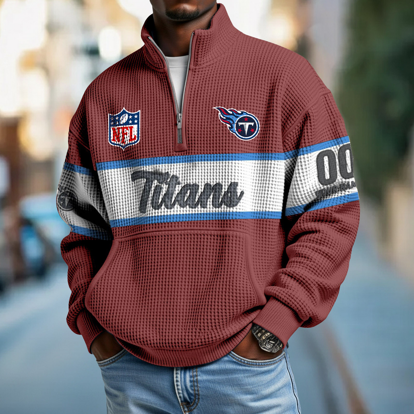 TEN x NFL Quarter-Zip Waffle Pullover DATND TANTD