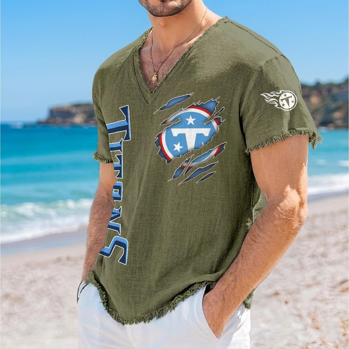 TEN x NFL V-Neck Linen Beach Shirt 1905 DatND DVT