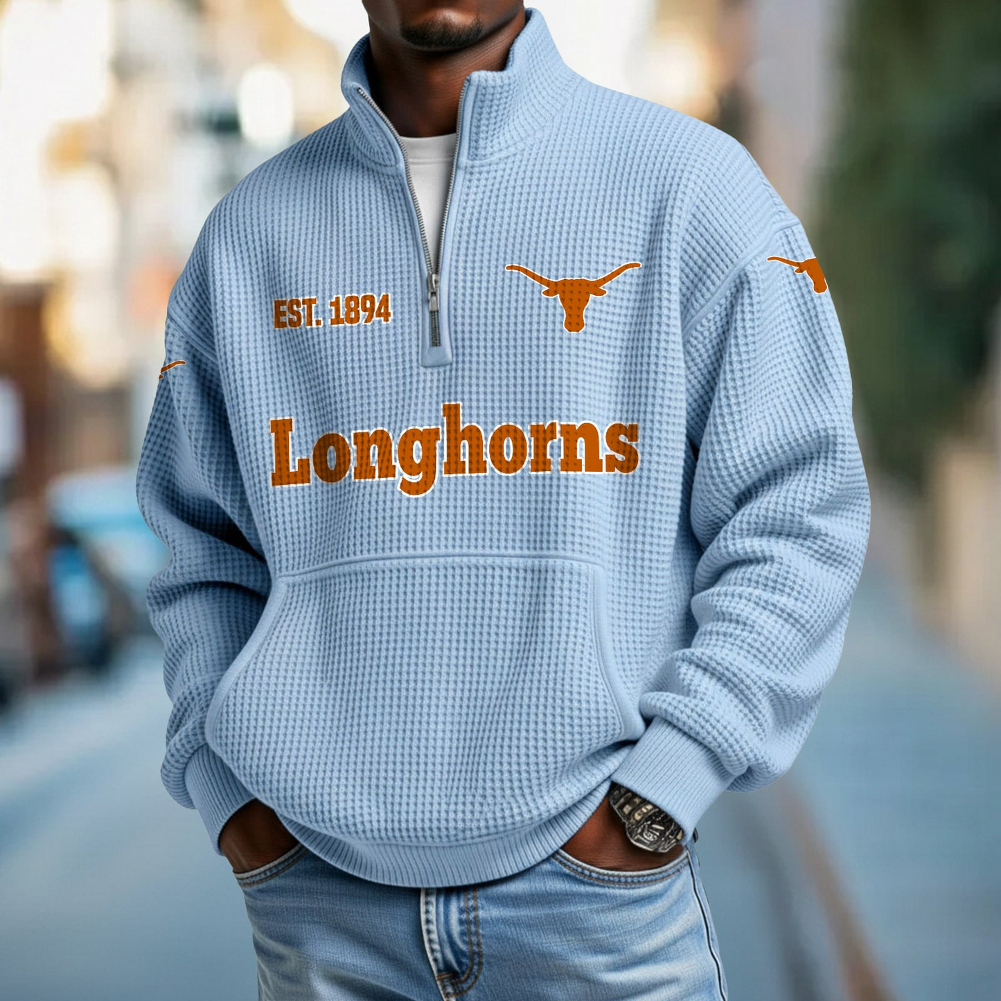TEX x College Football - Waffle Stand Collar Half Zip Sweatshirt DatND DVT