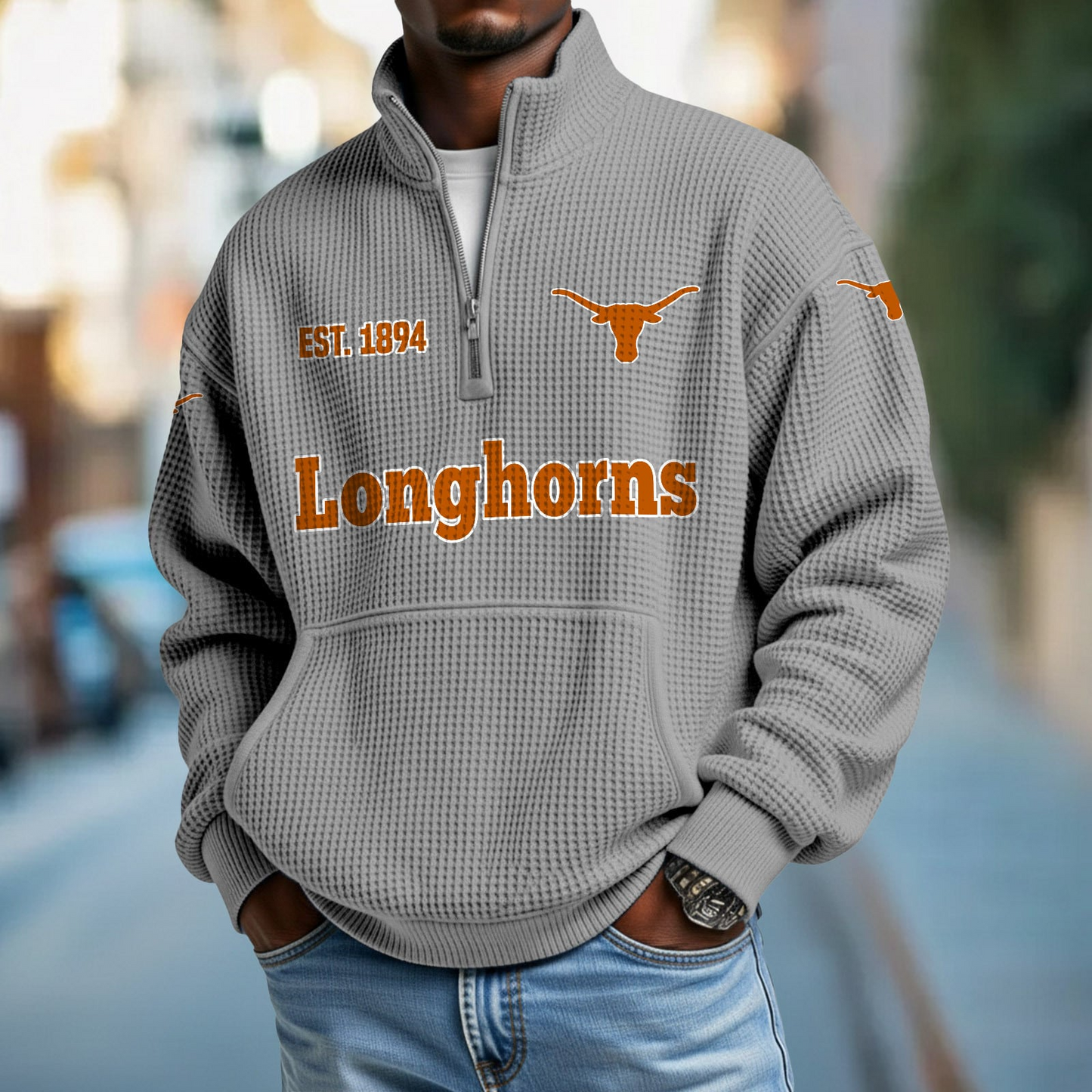 TEX x College Football - Waffle Stand Collar Half Zip Sweatshirt DatND DVT
