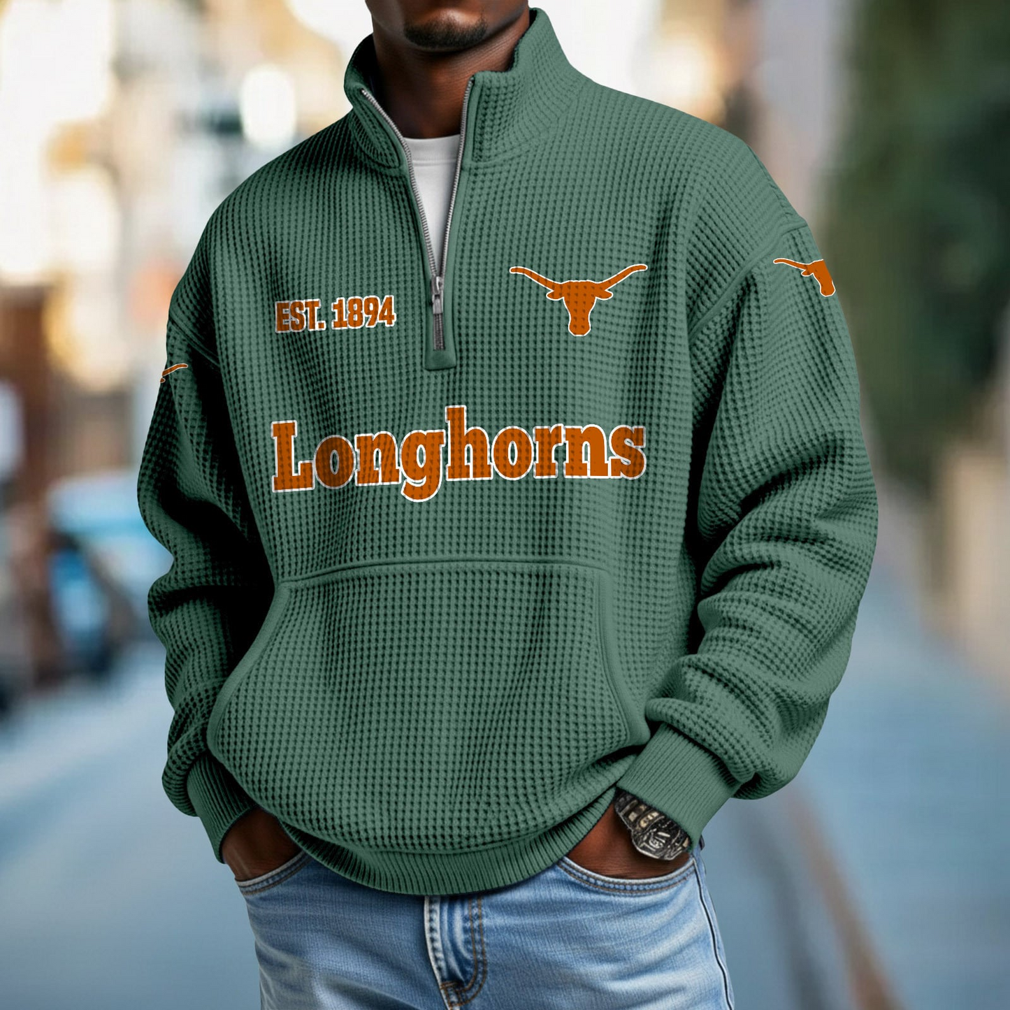 TEX x College Football - Waffle Stand Collar Half Zip Sweatshirt DatND DVT