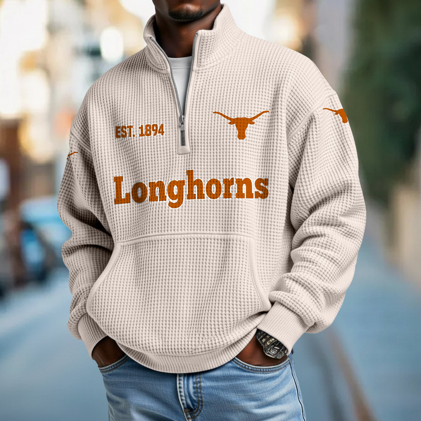 TEX x College Football - Waffle Stand Collar Half Zip Sweatshirt DatND DVT