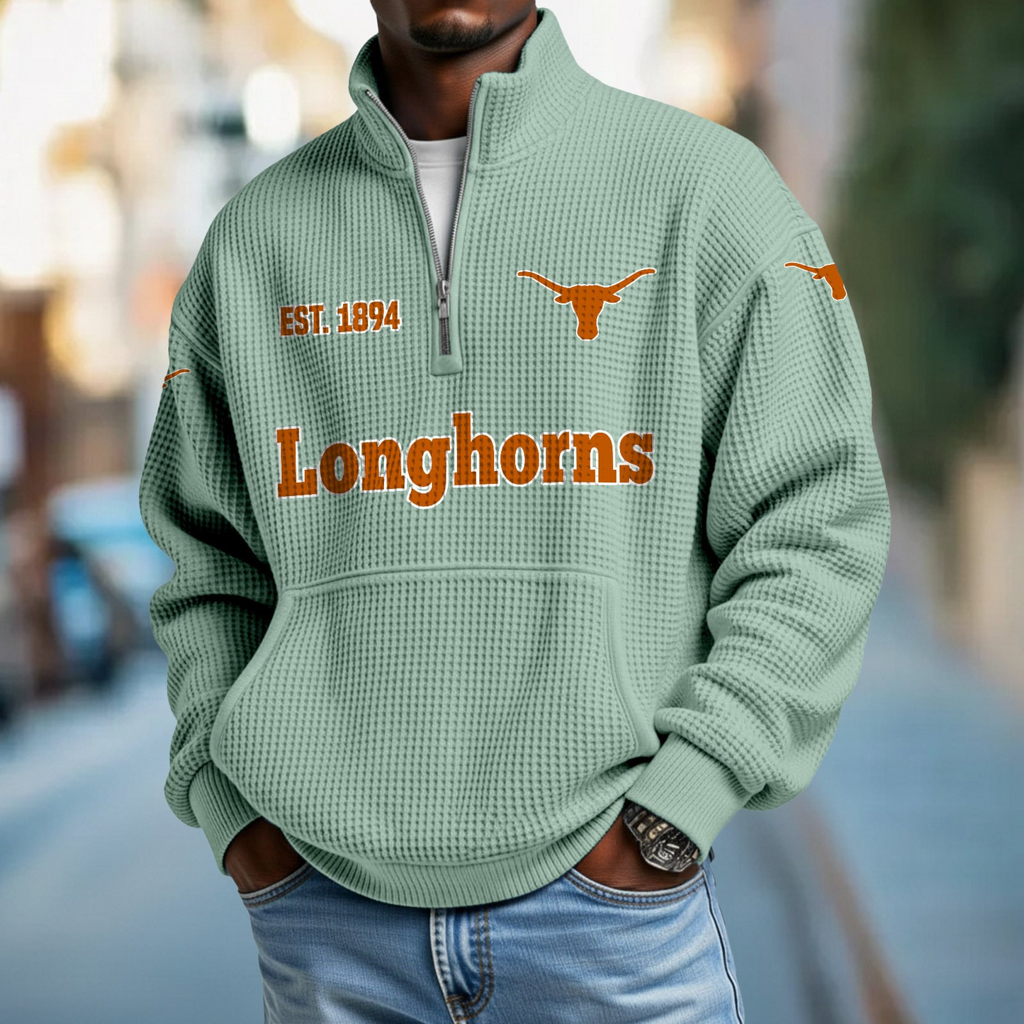 TEX x College Football - Waffle Stand Collar Half Zip Sweatshirt DatND DVT